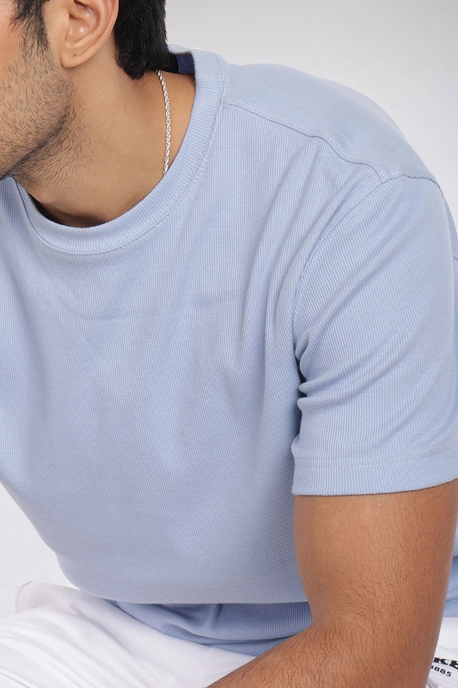 Mens Blue Ribbed Relaxed Fit T-shirt - Image 6