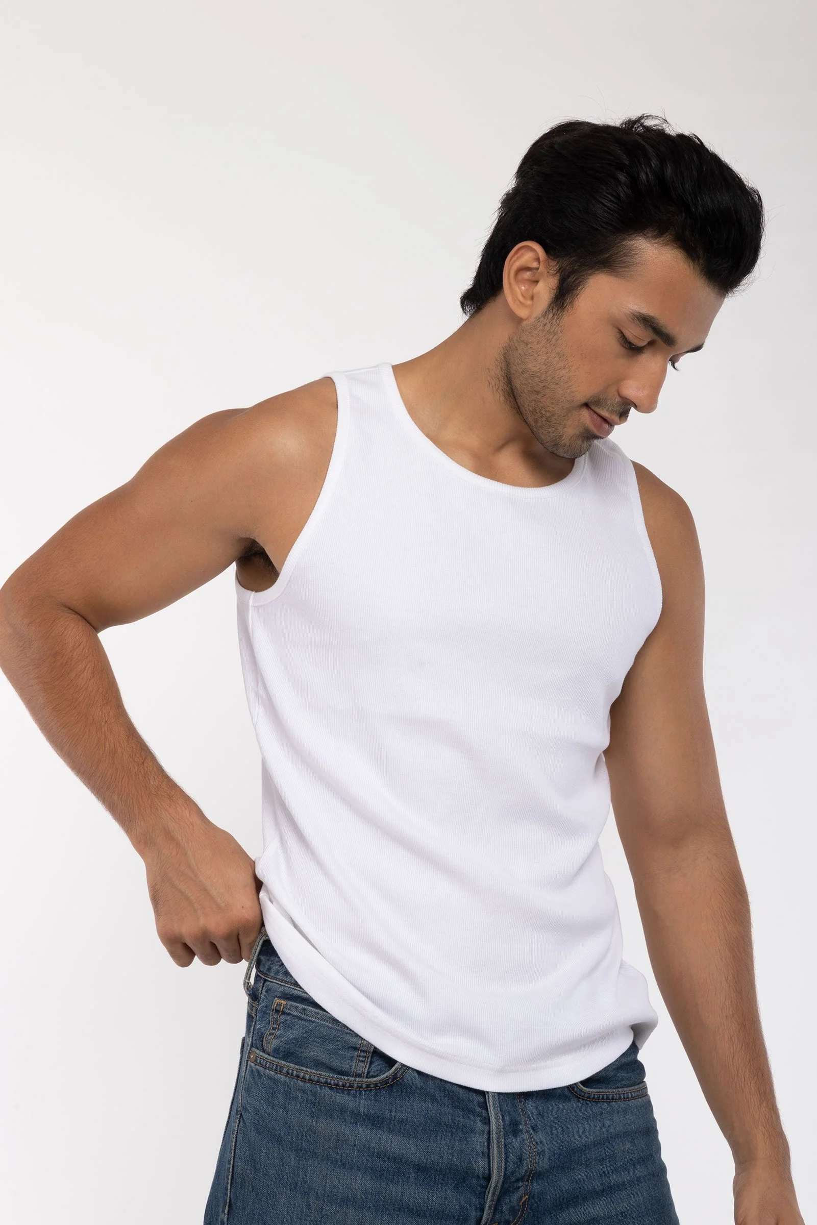 Men's White Ribbed Vest Tank - Image 3