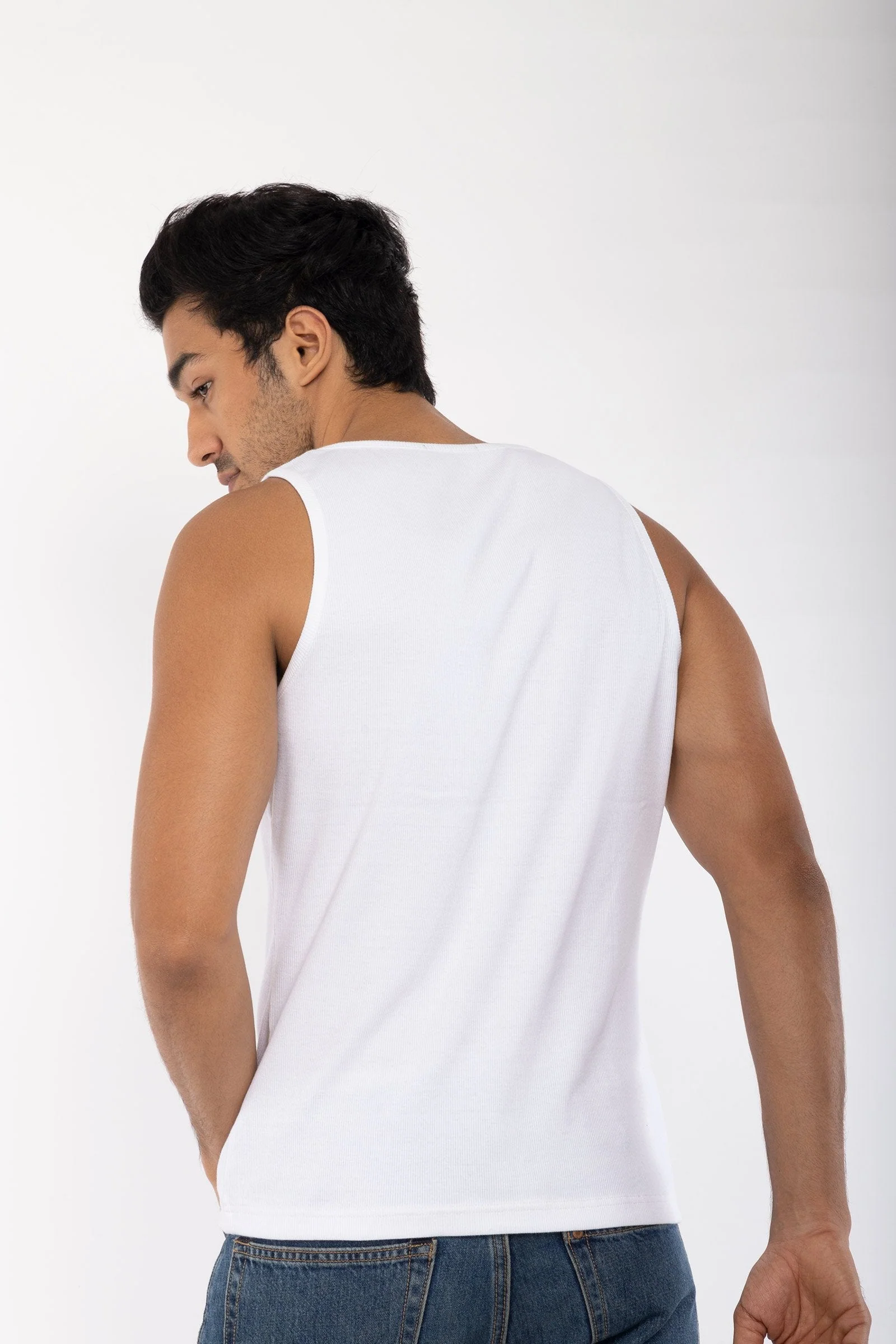 Men's White Ribbed Vest Tank - Image 5