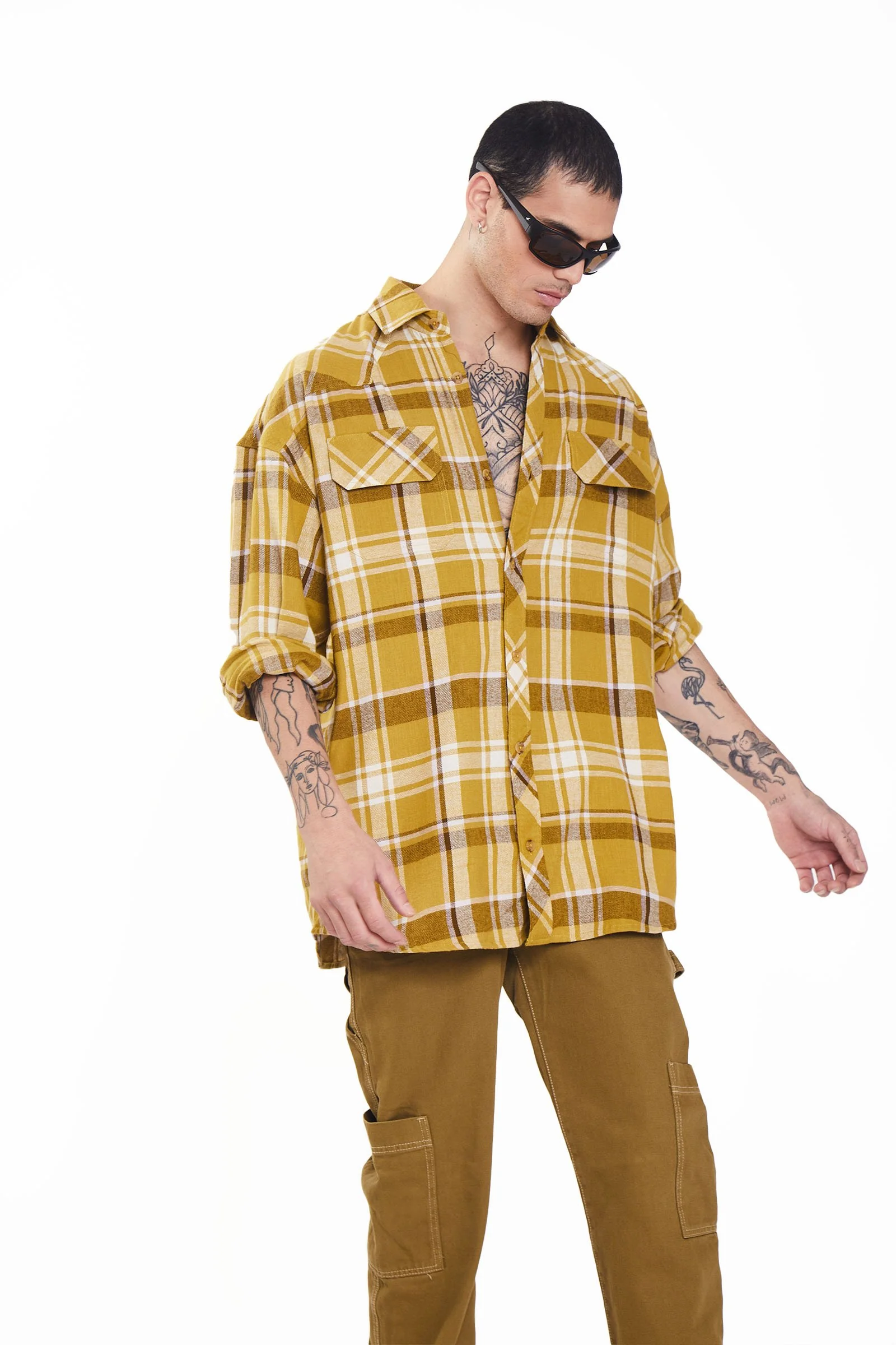 Mustard Plaid Oversized Shirt - Image 5