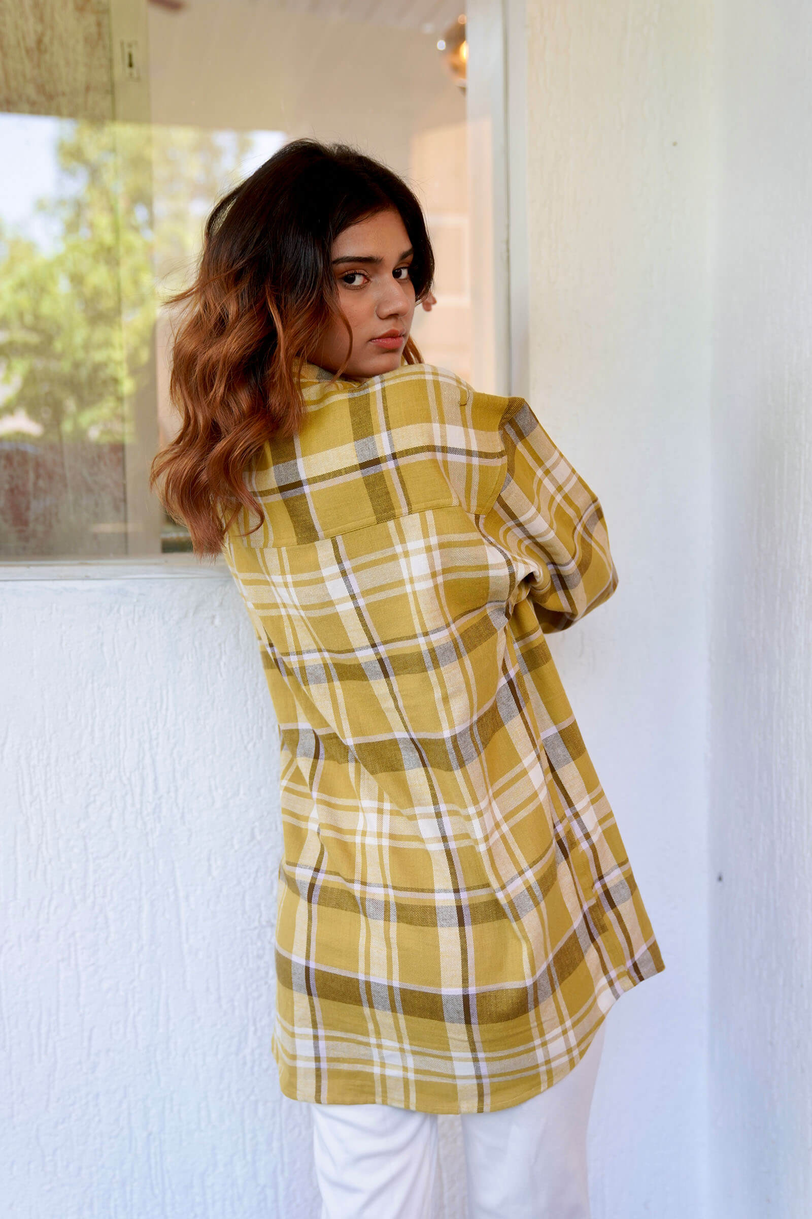 Mustard Plaid Oversized Shirt - Image 7