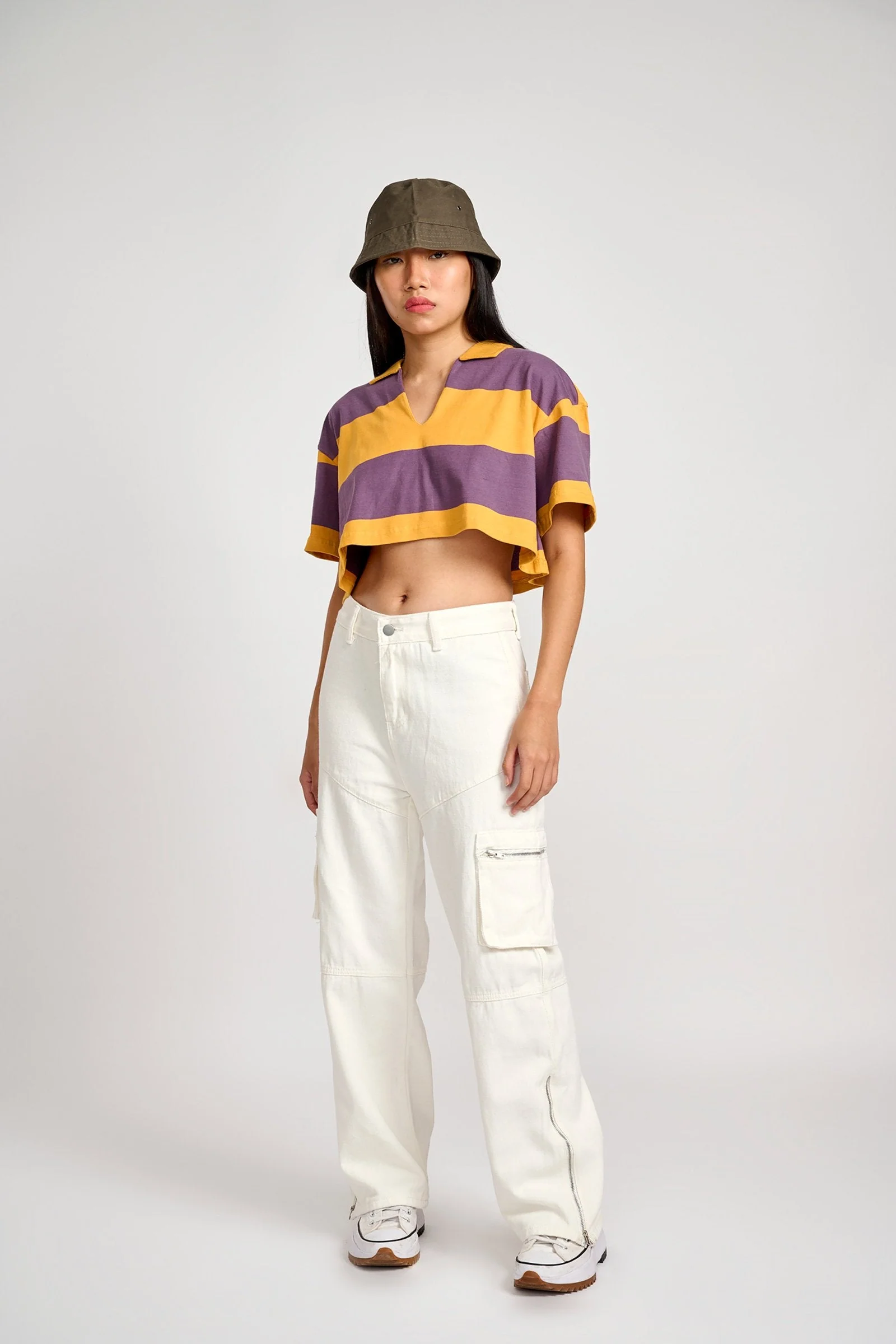 Musty Plum Striped Loose Crop Top - Image 2