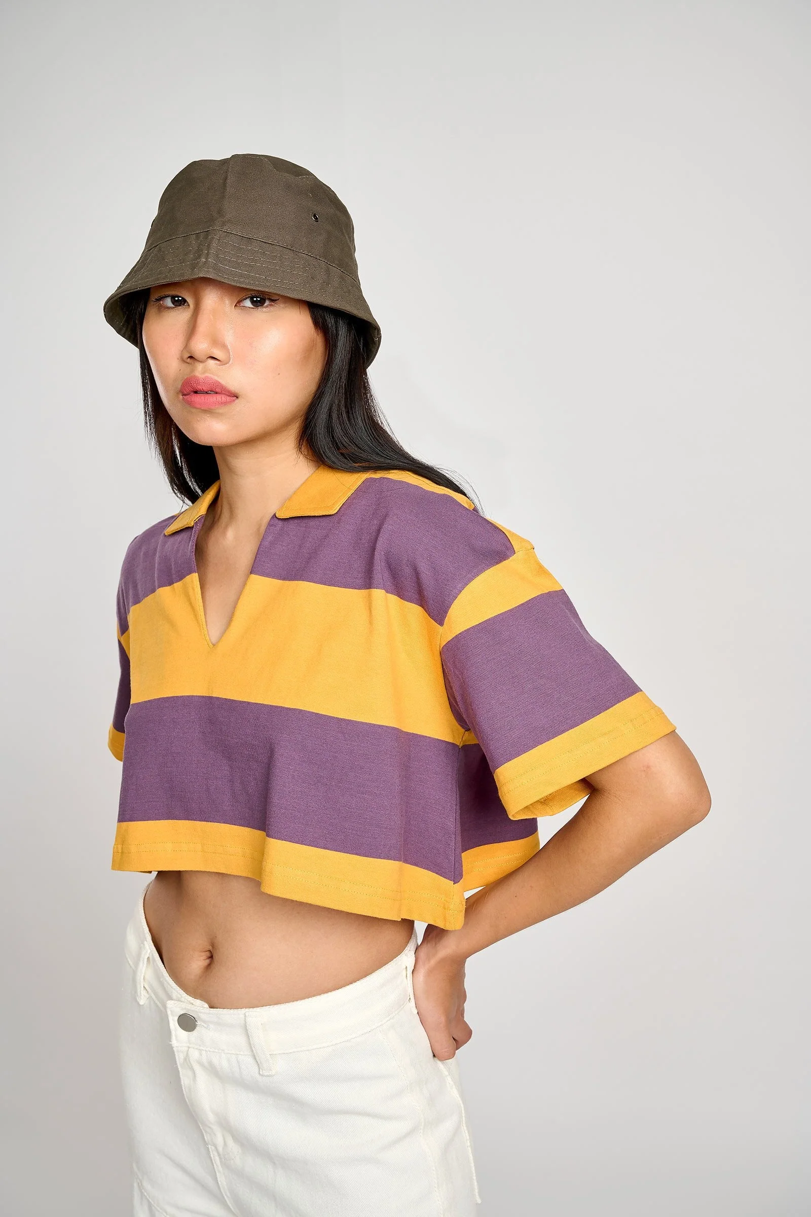 Musty Plum Striped Loose Crop Top - Image 3
