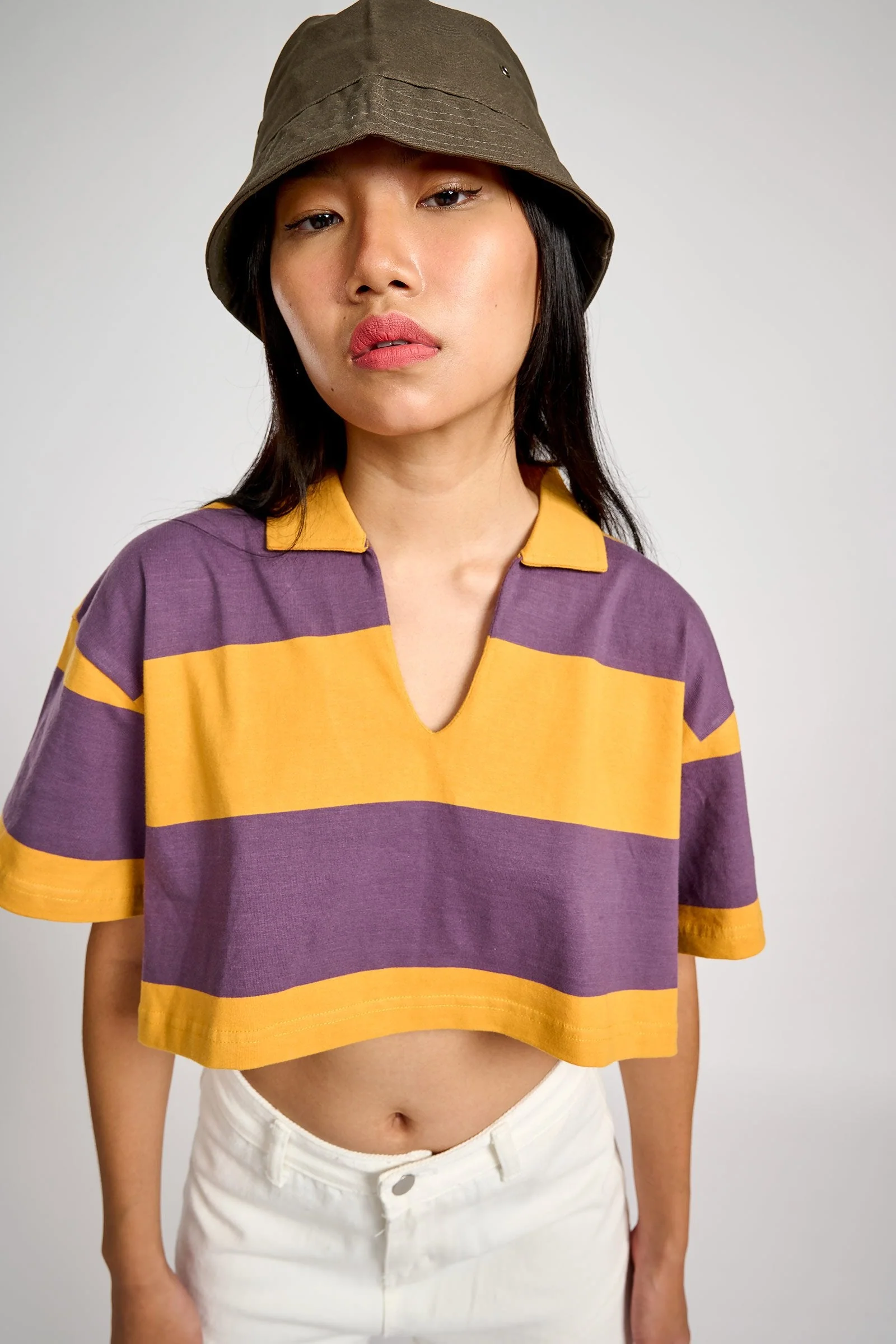 Musty Plum Striped Loose Crop Top - Image 4