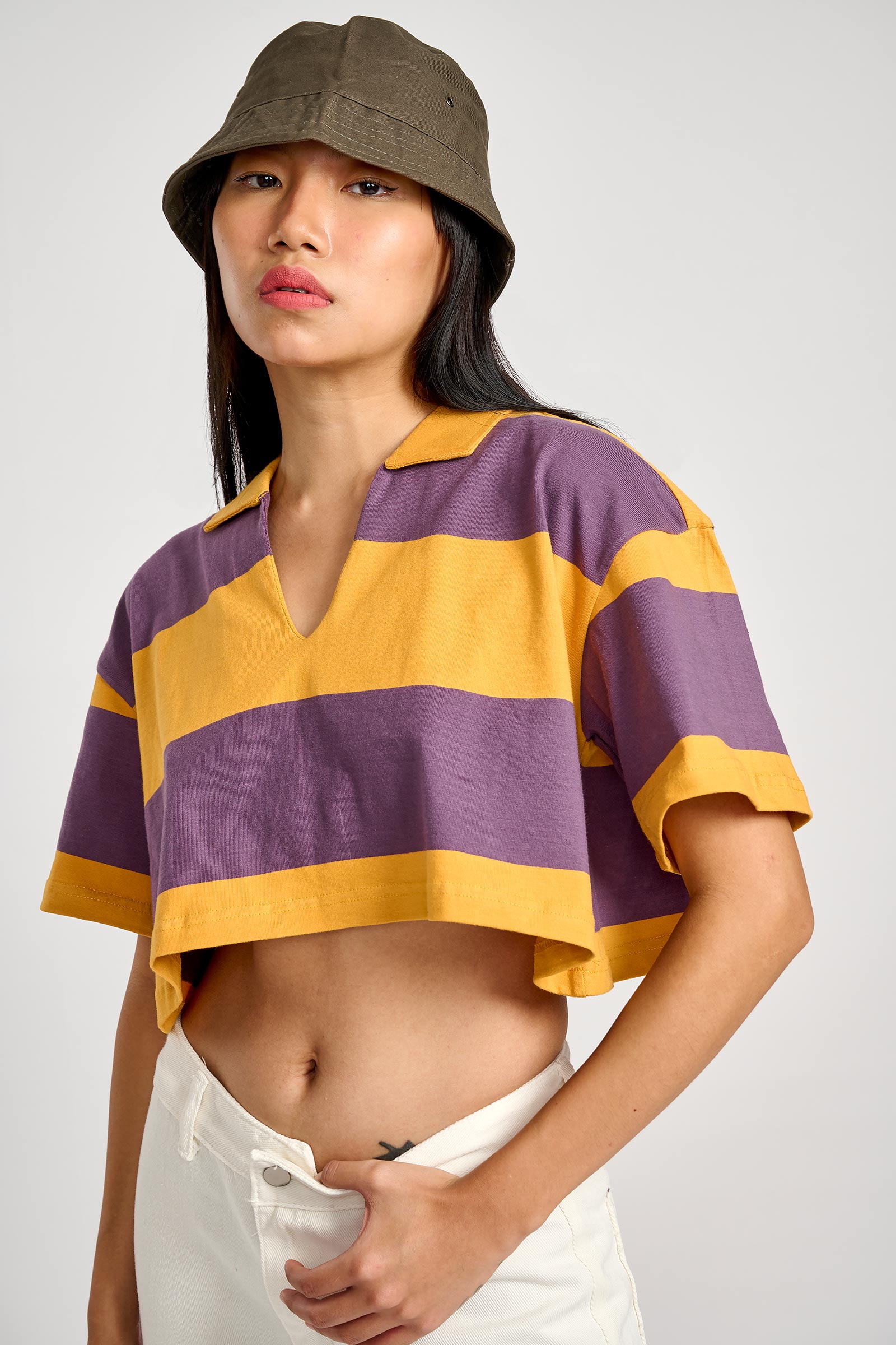 Musty Plum Striped Loose Crop Top - Image 5