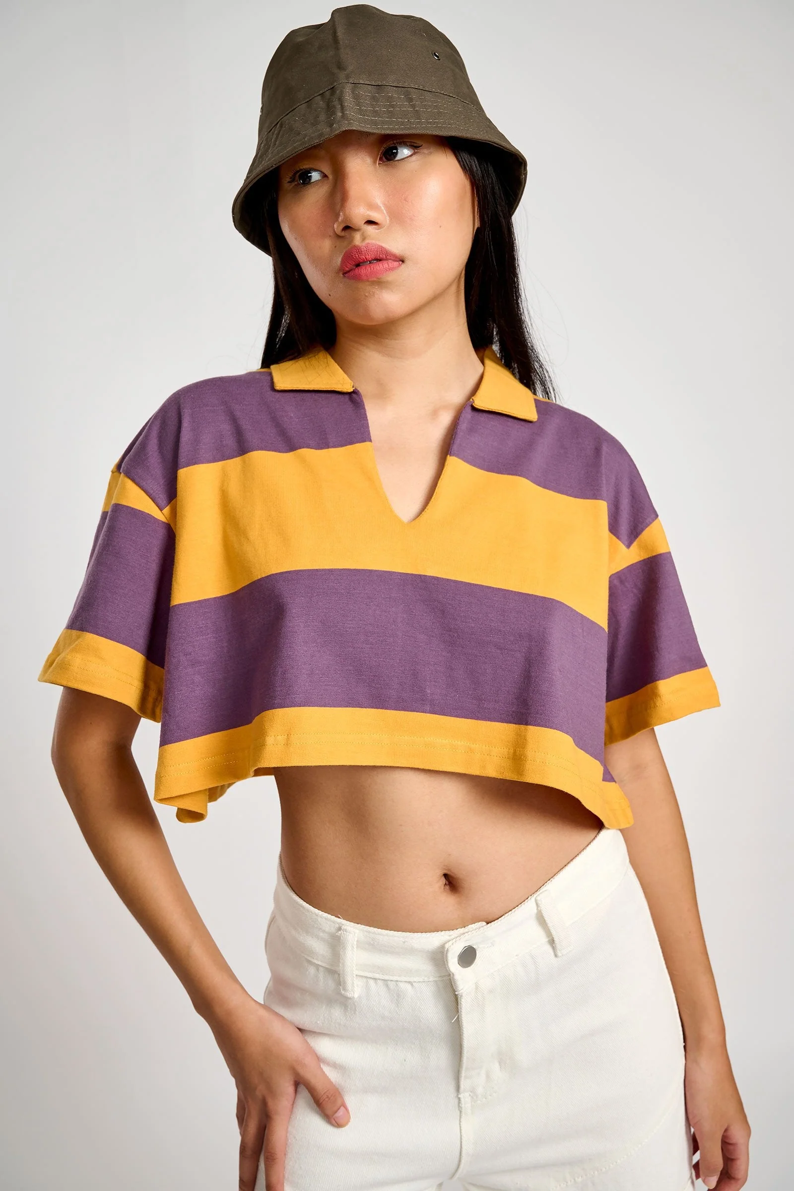Musty Plum Striped Loose Crop Top - Image 6