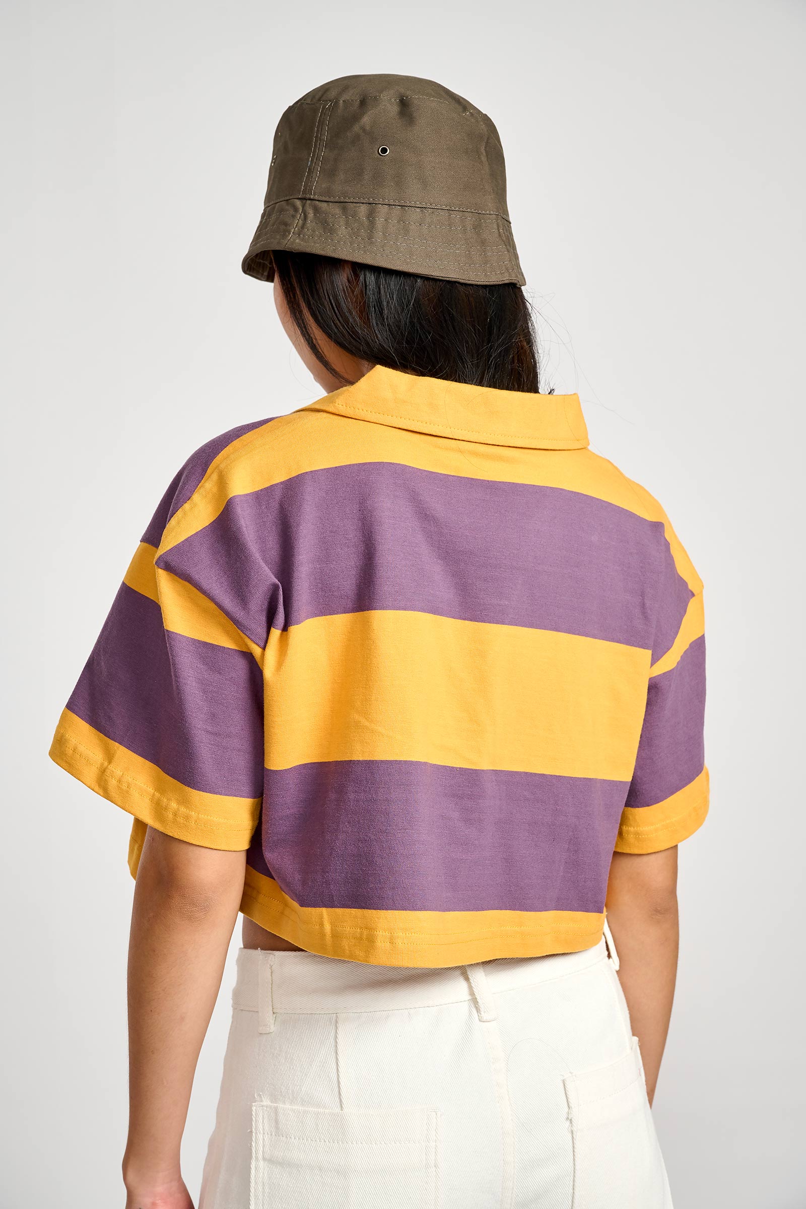Musty Plum Striped Loose Crop Top - Image 7