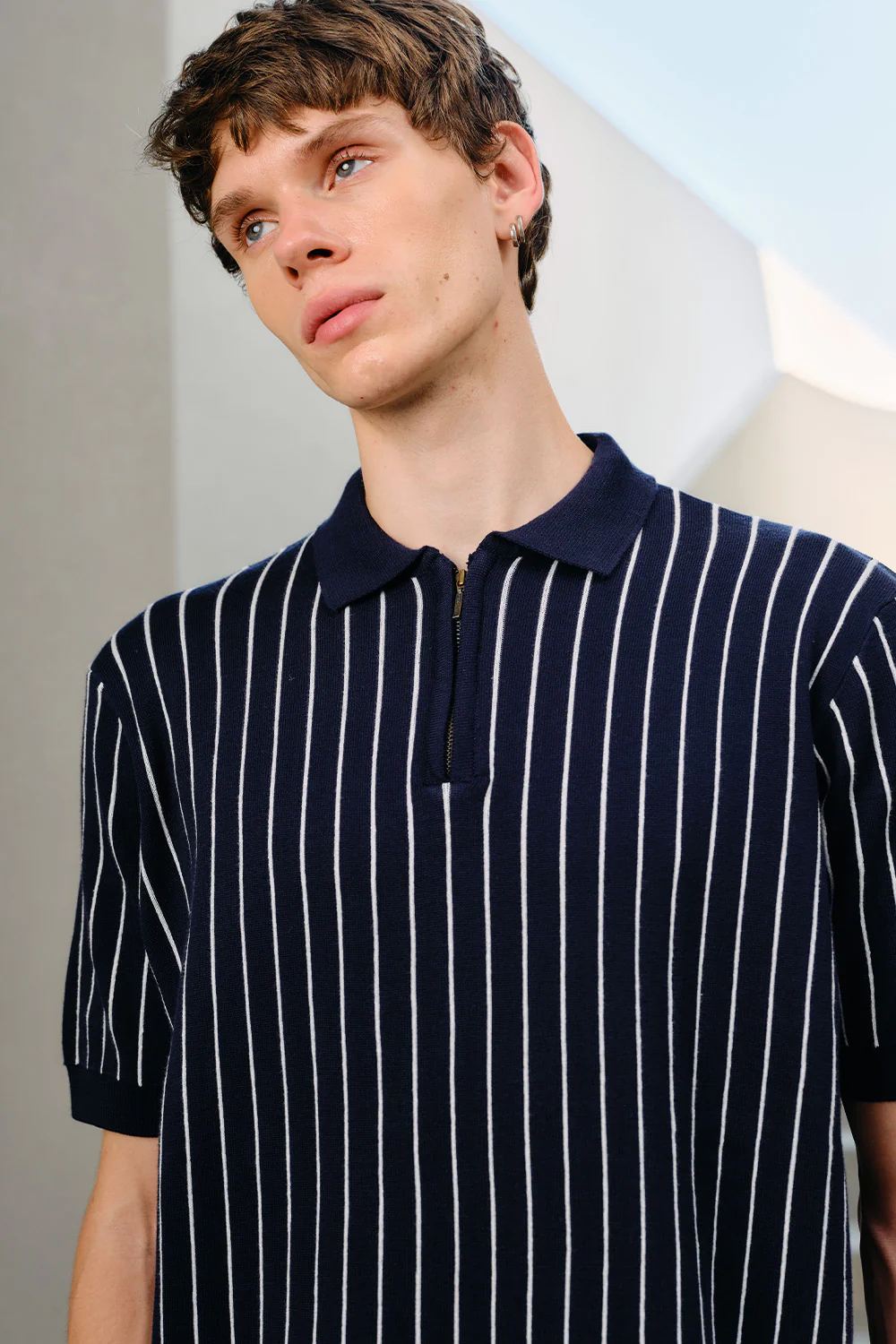 Navy Metro Stripe Knit Polo - Image 5
