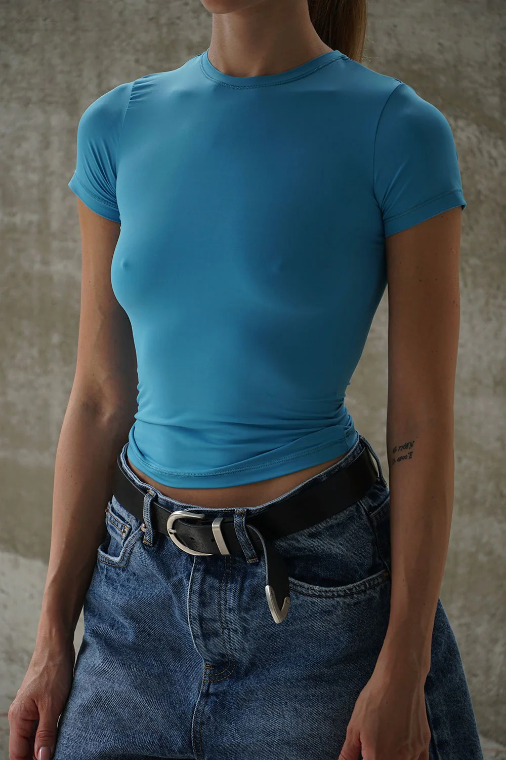 Ocean Blue Polyamide Fitted T-Shirt - Image 2