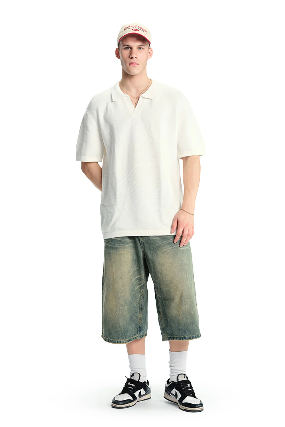 Off White Knit Double Textured Polo T-shirt - Image 2