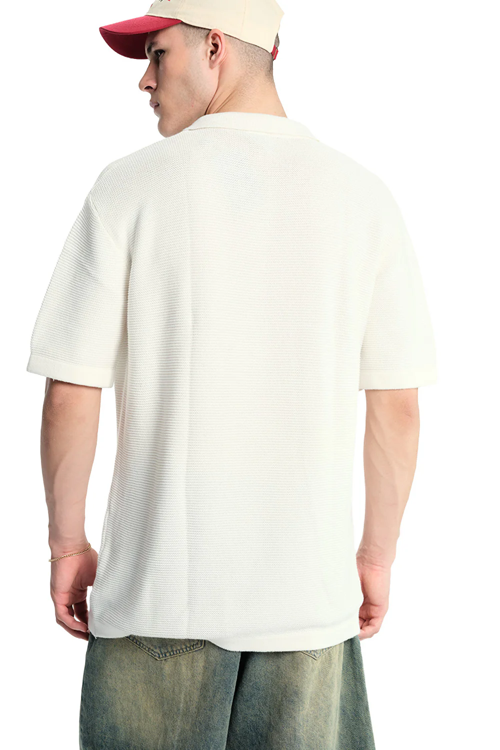 Off White Knit Double Textured Polo T-shirt - Image 7