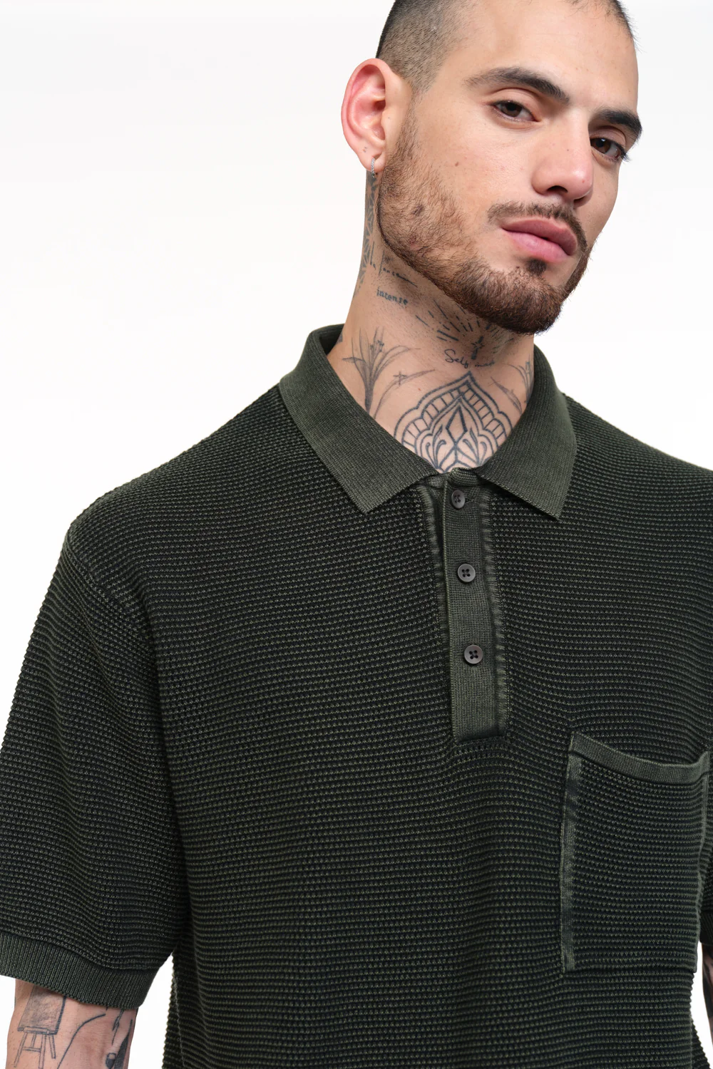 Olive Green Faded Knit Premium Polo - Image 2
