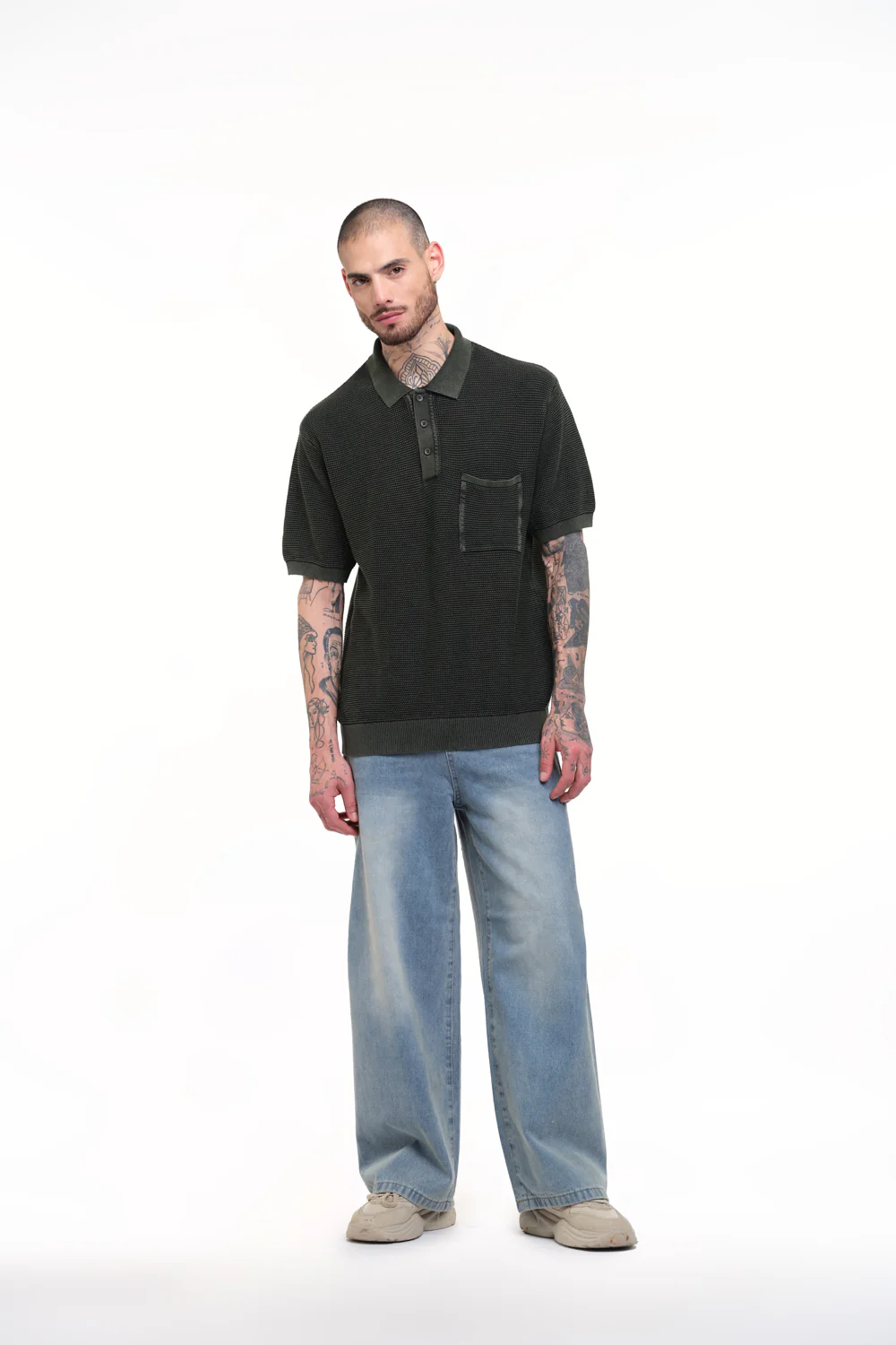 Olive Green Faded Knit Premium Polo - Image 3