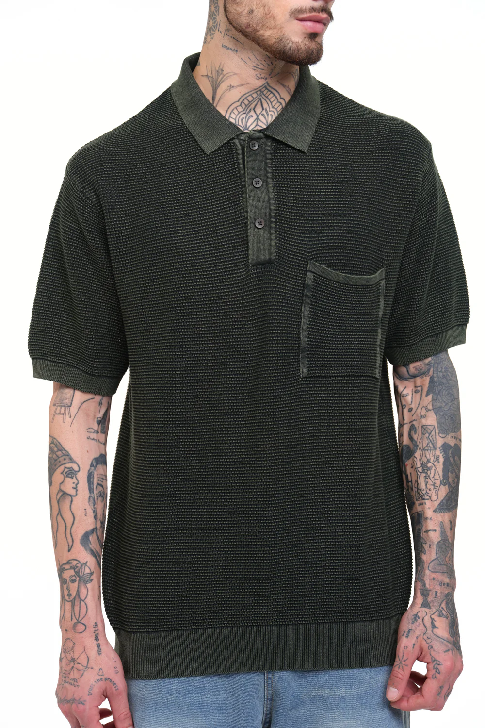 Olive Green Faded Knit Premium Polo - Image 4