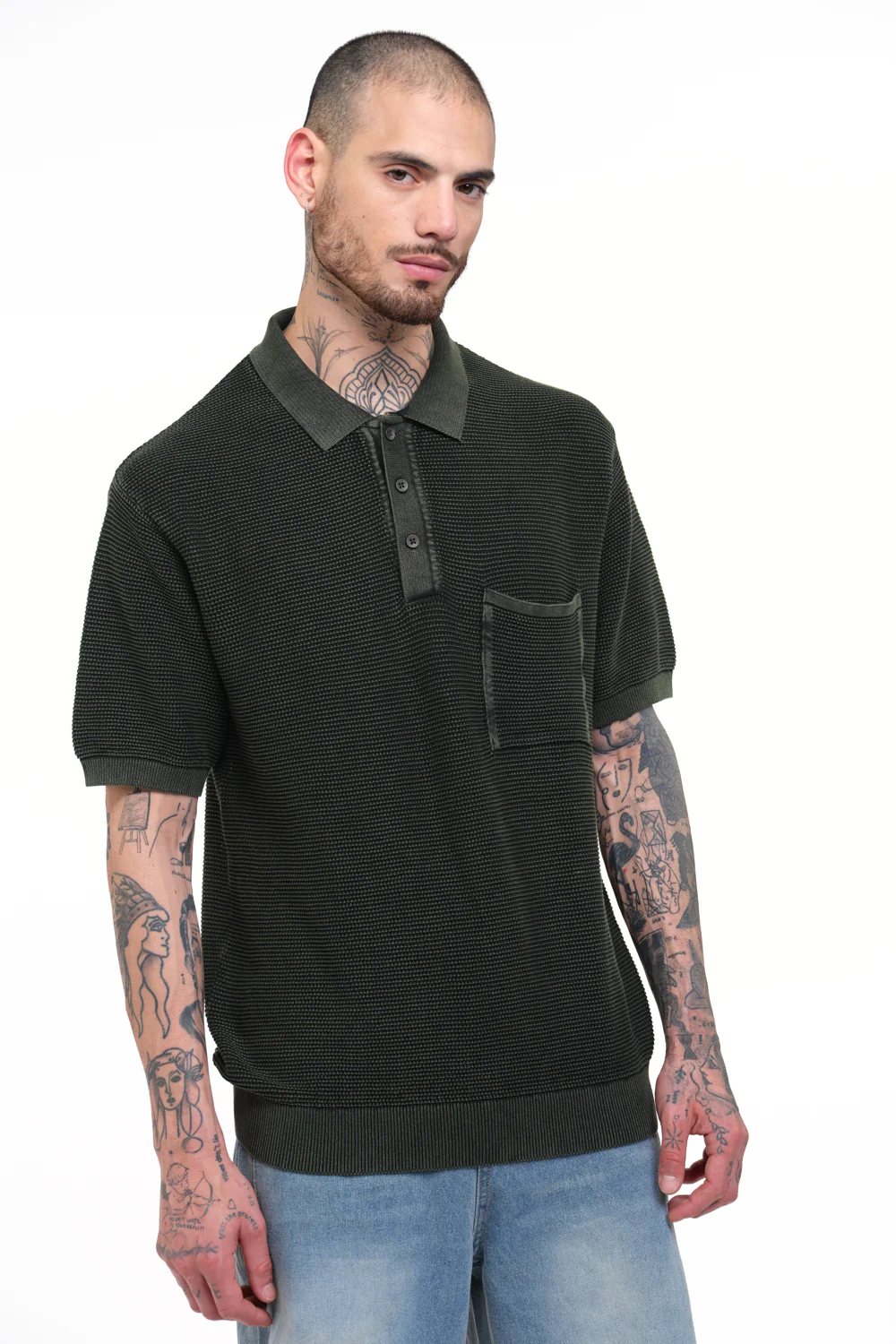 Olive Green Faded Knit Premium Polo - Image 5