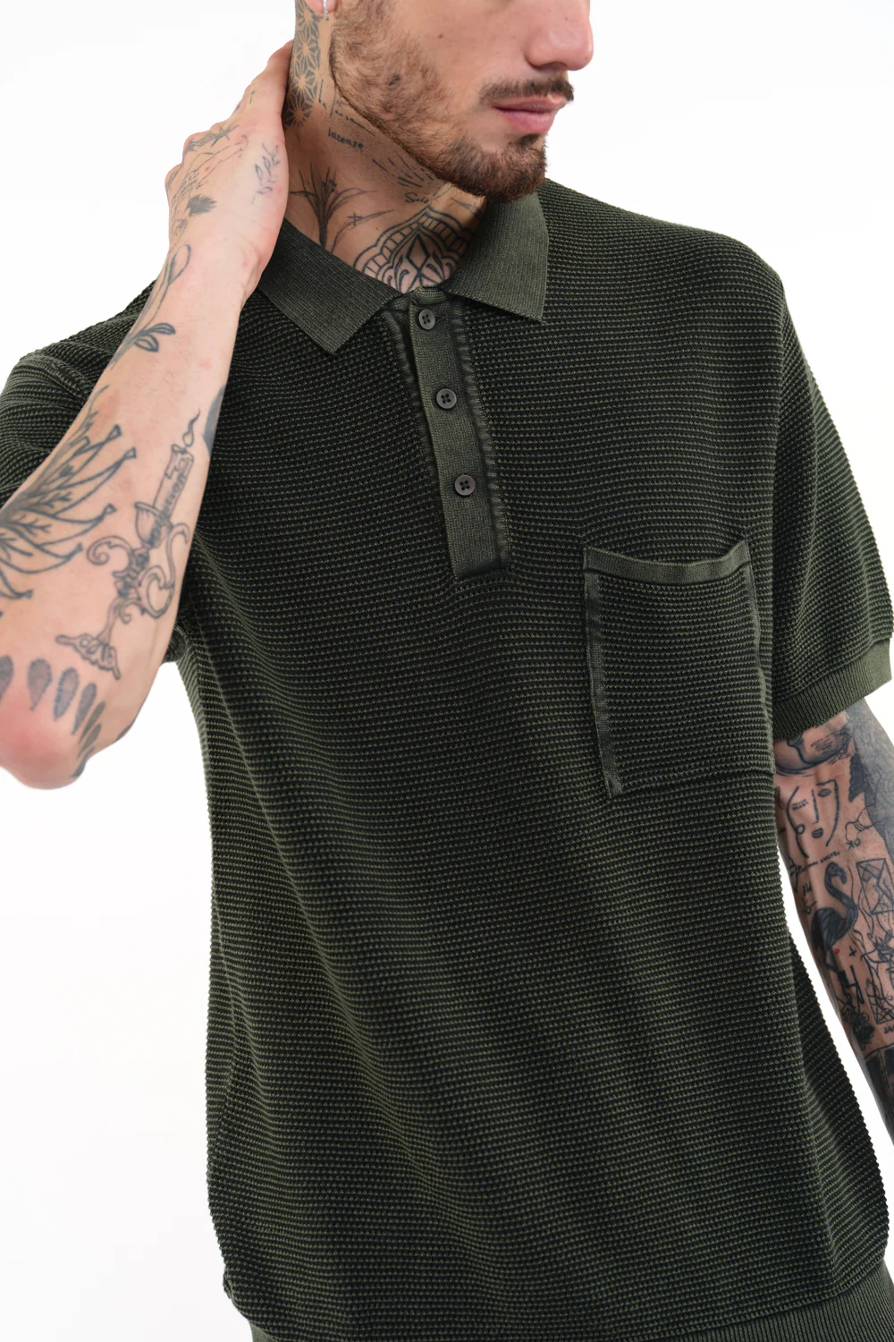 Olive Green Faded Knit Premium Polo - Image 7