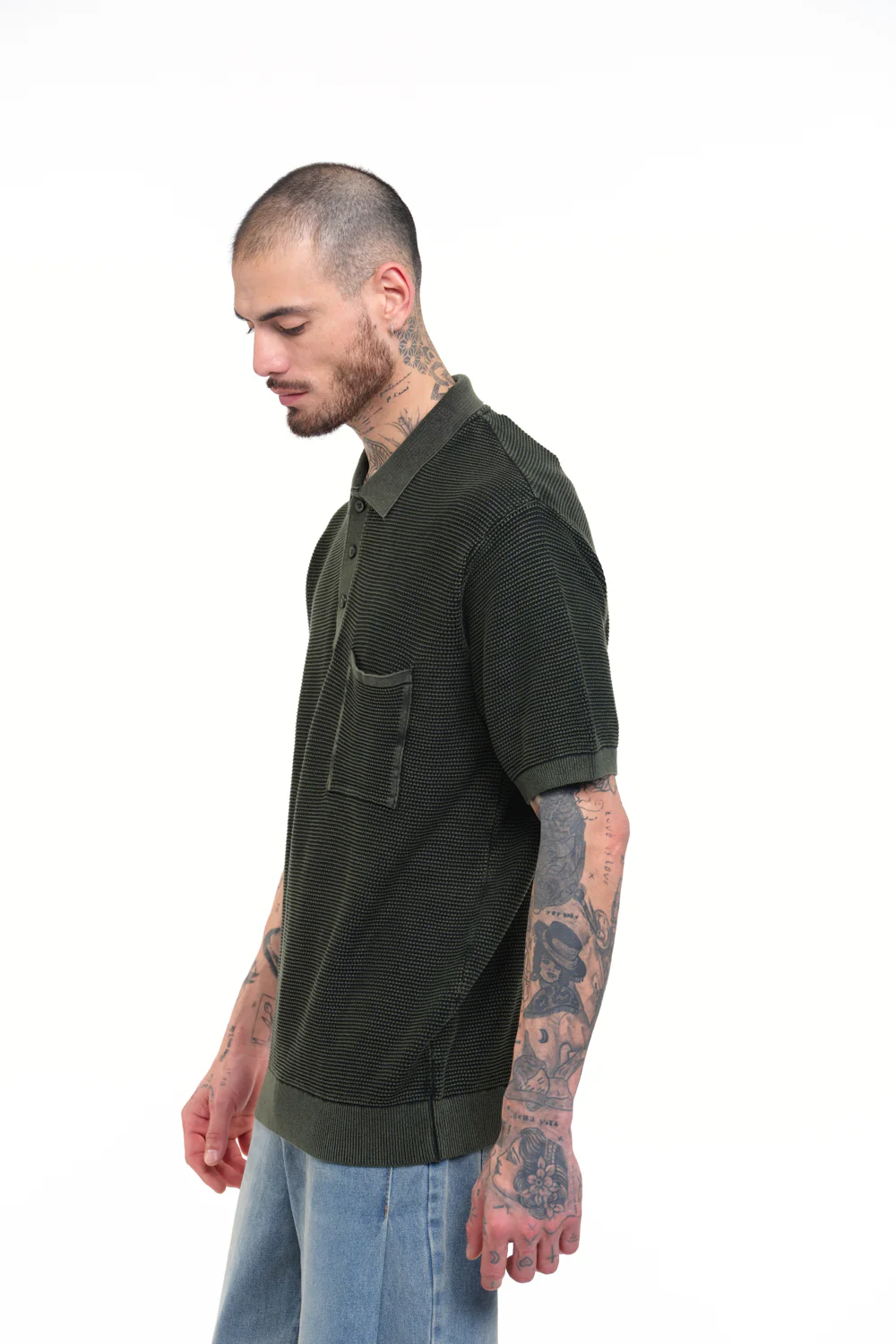Olive Green Faded Knit Premium Polo - Image 9