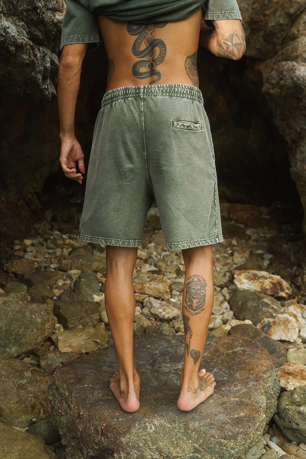 Olive Heavyweight Faded Shorts - Image 3