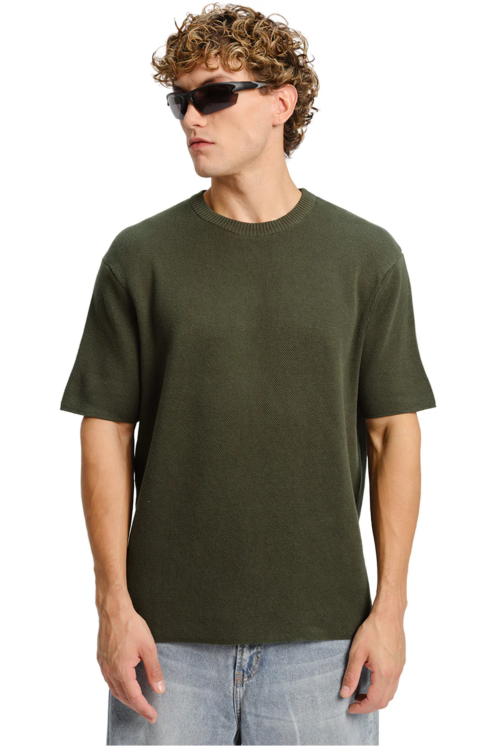 Olive Relaxed Fit Knit T-shirt - Image 2