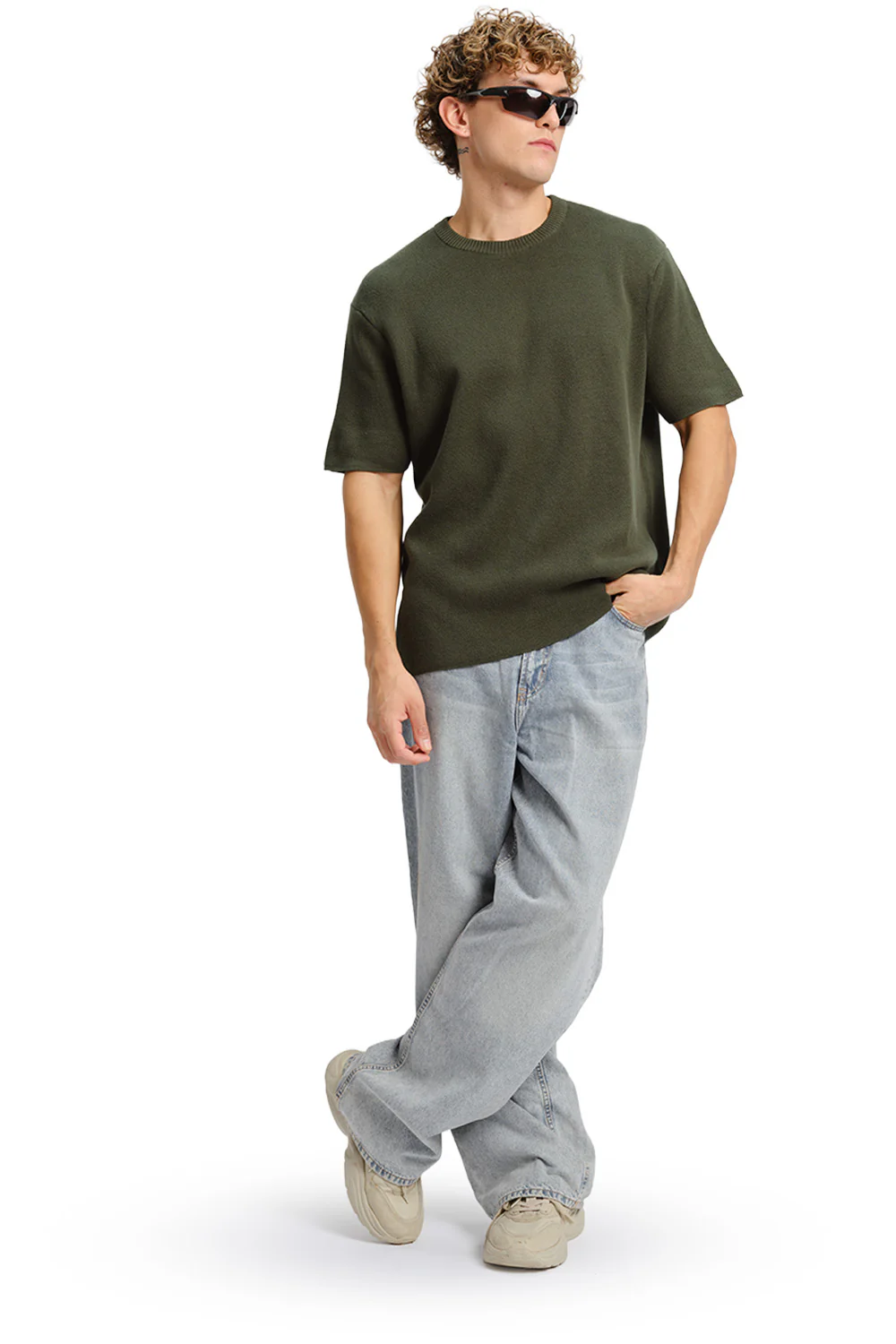 Olive Relaxed Fit Knit T-shirt - Image 4