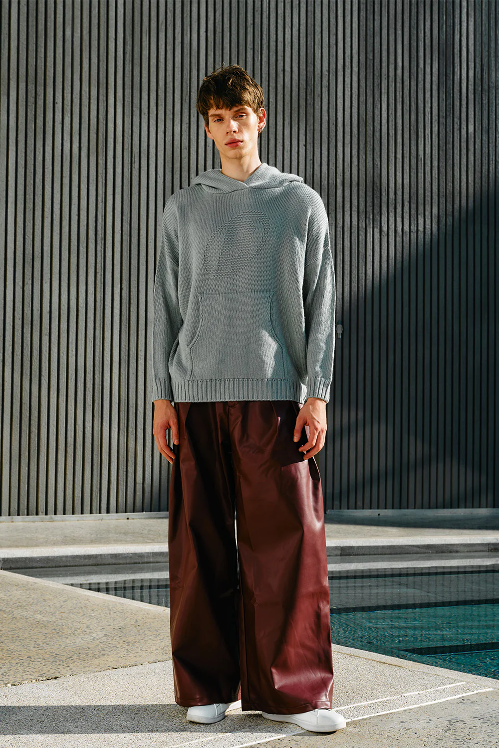Pebble Grey Knit Hoodie - Image 2