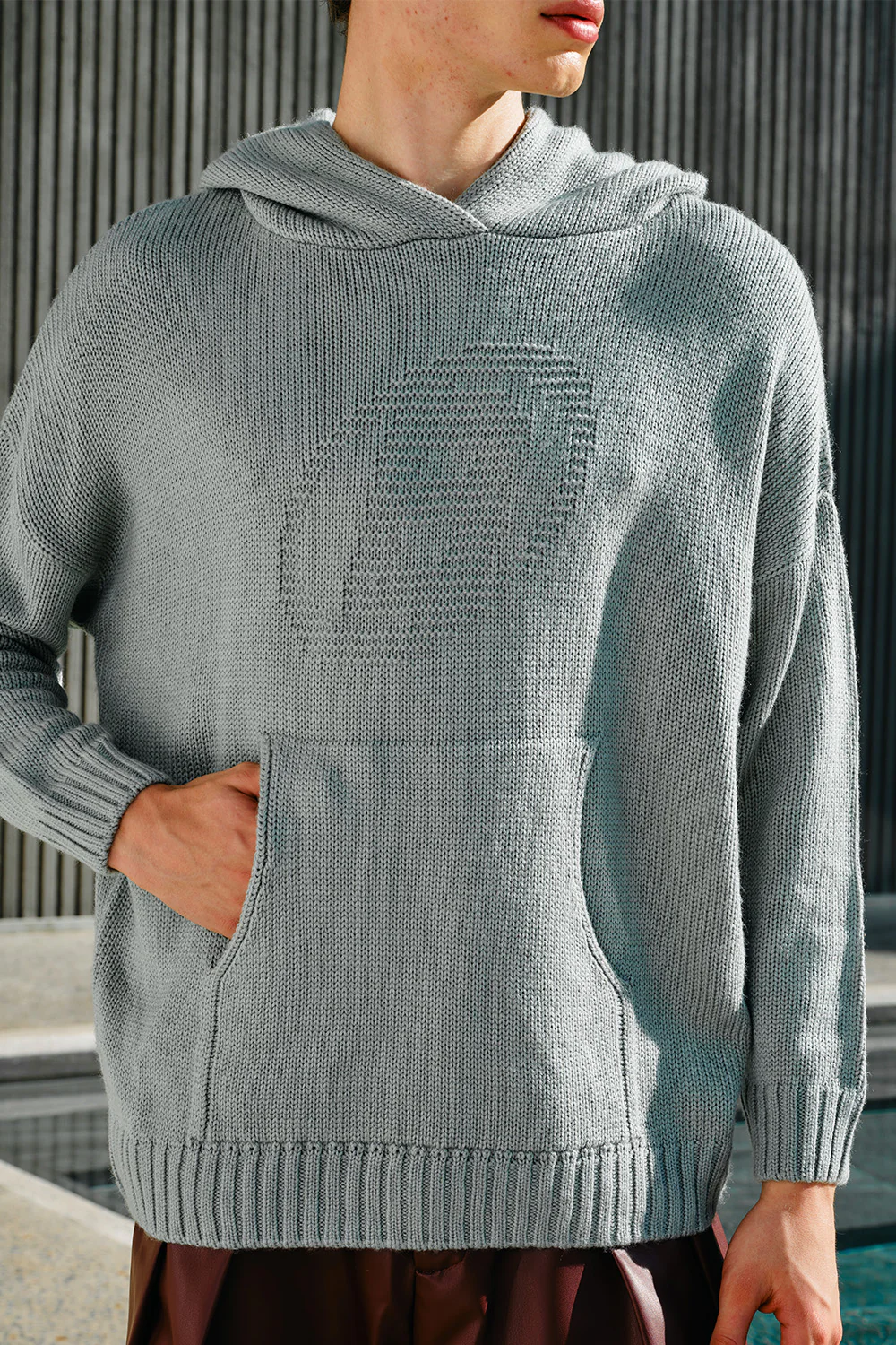 Pebble Grey Knit Hoodie - Image 4