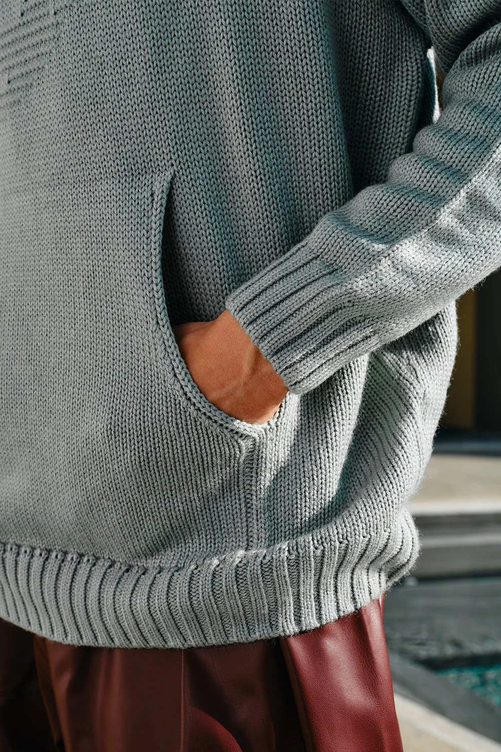 Pebble Grey Knit Hoodie - Image 5