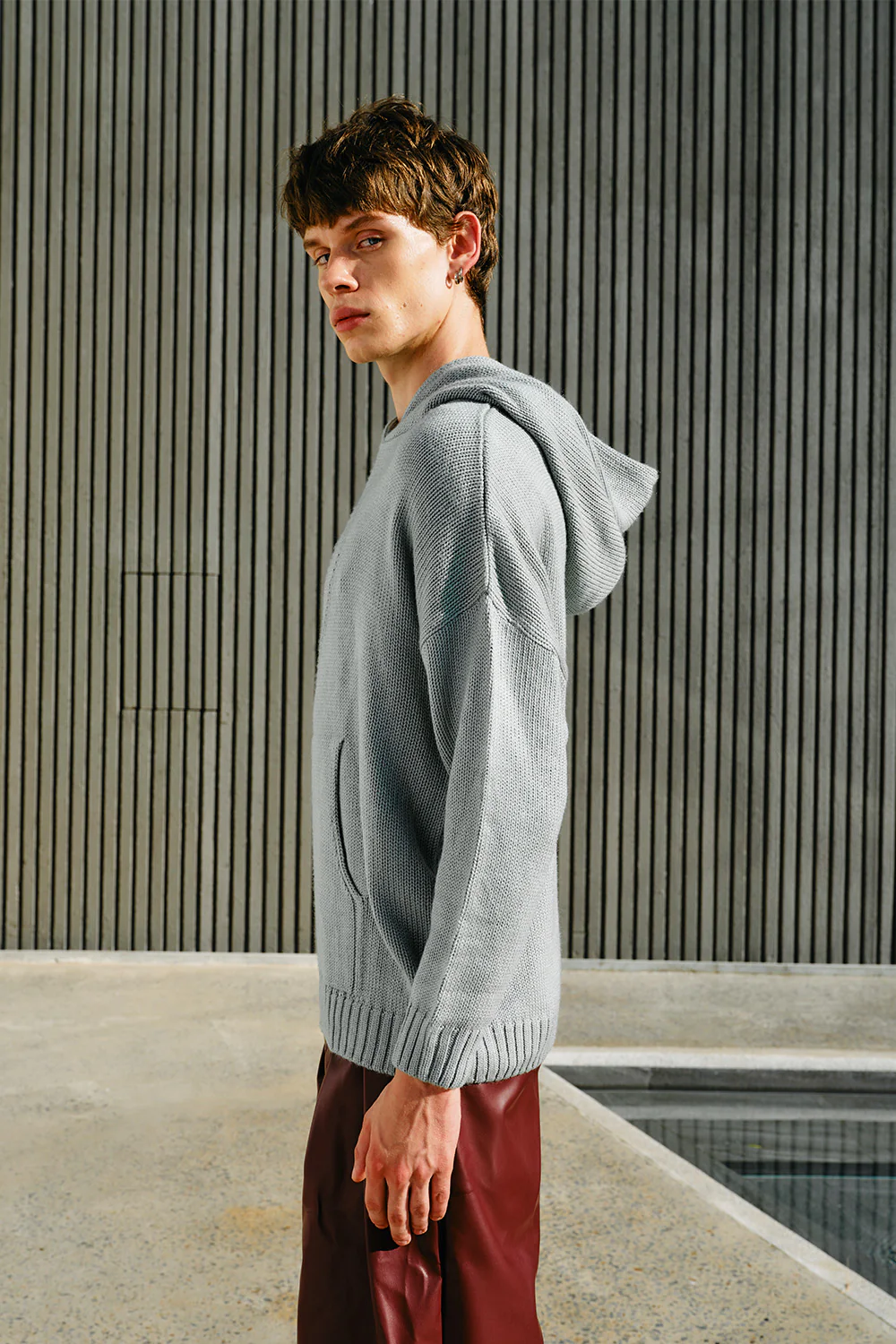 Pebble Grey Knit Hoodie - Image 6
