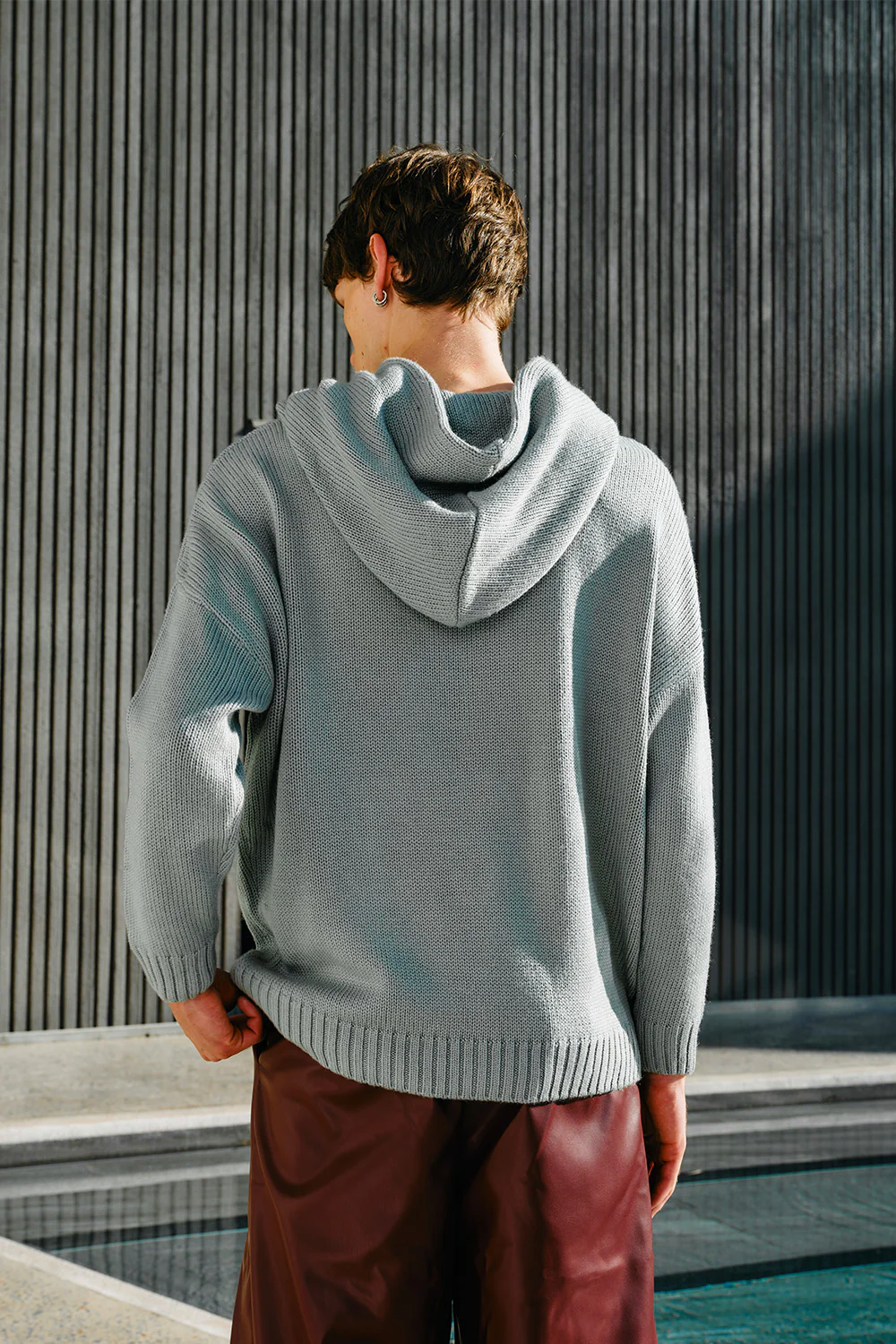 Pebble Grey Knit Hoodie - Image 7