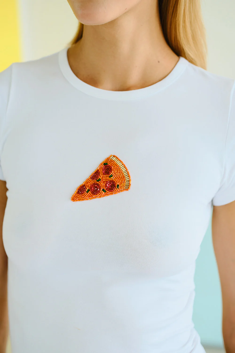 Pizzaphile Beaded Embroidery Baby Tee - Image 3