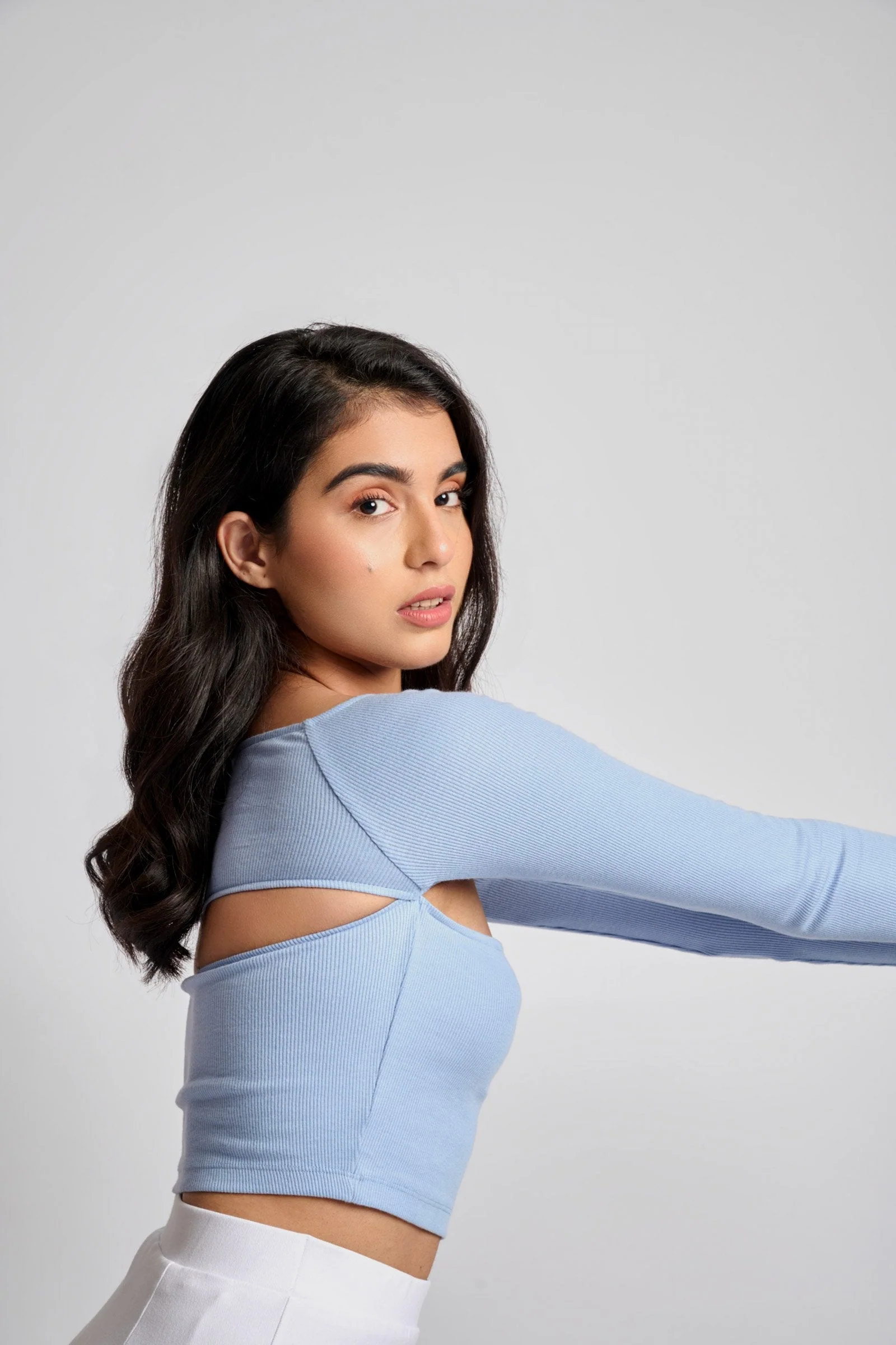 Powder Blue Square Neck Crop Top - Image 3