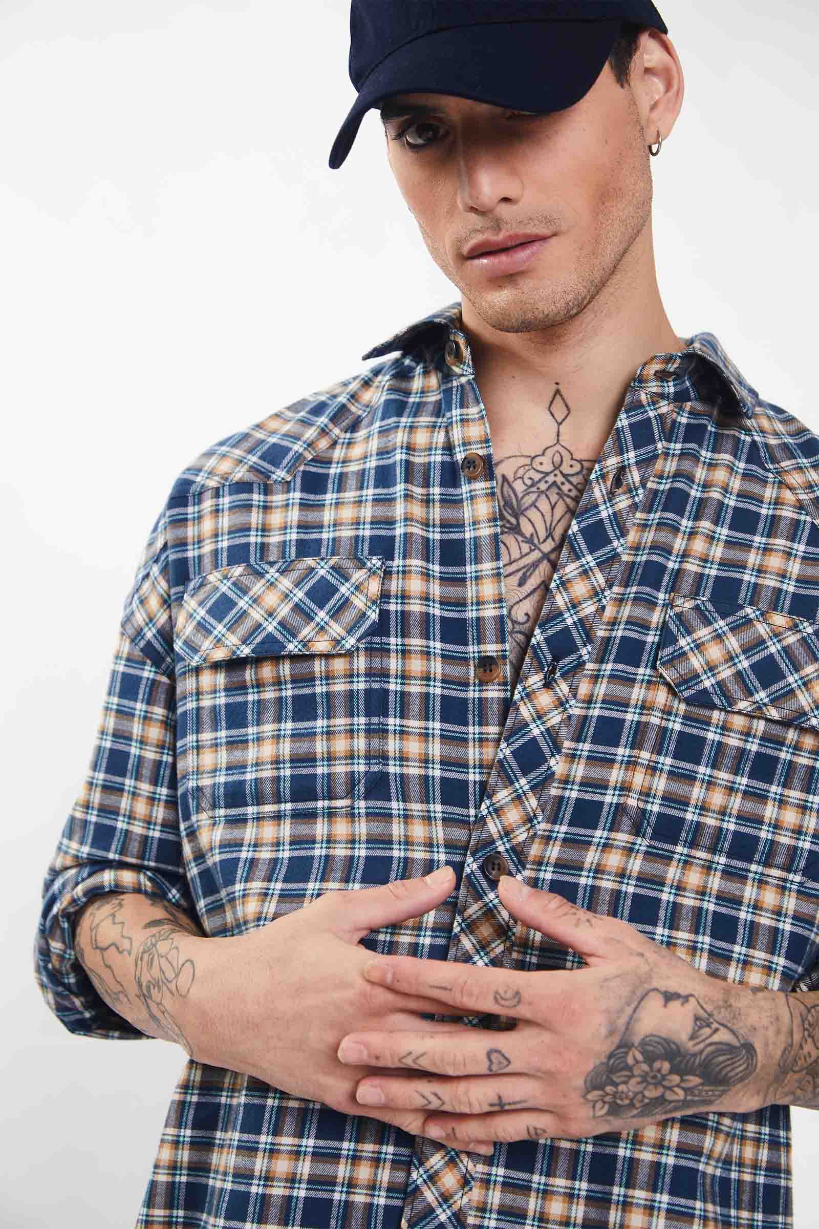 Prussian Mustard Checkered Plaid Oversized Shirt - Image 3