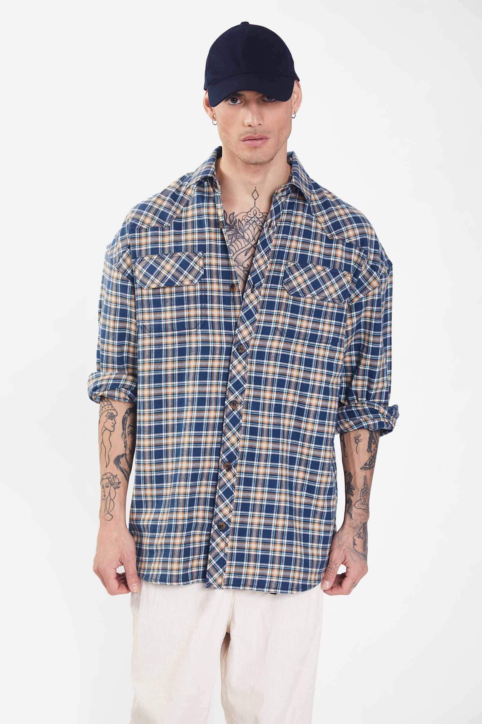 Prussian Mustard Checkered Plaid Oversized Shirt - Image 5