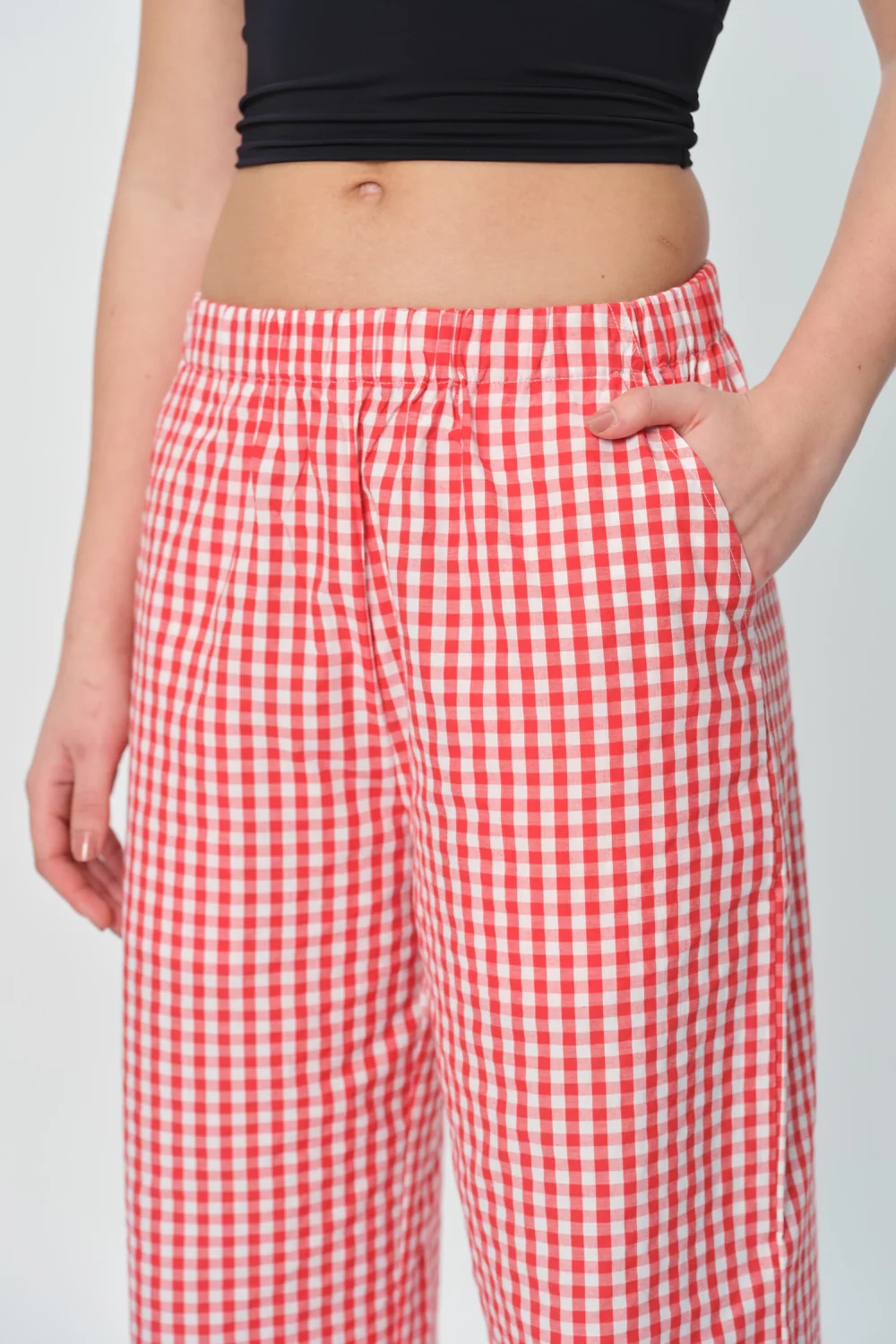 Red Checkered High-Rise Pants - Image 2