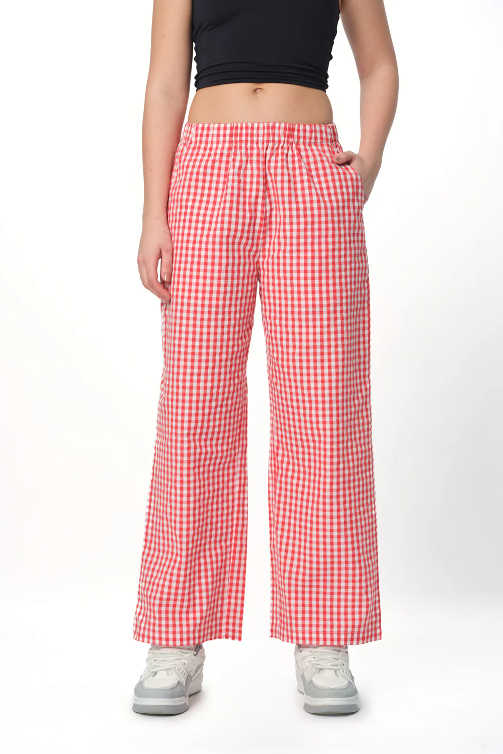 Red Checkered High-Rise Pants - Image 5