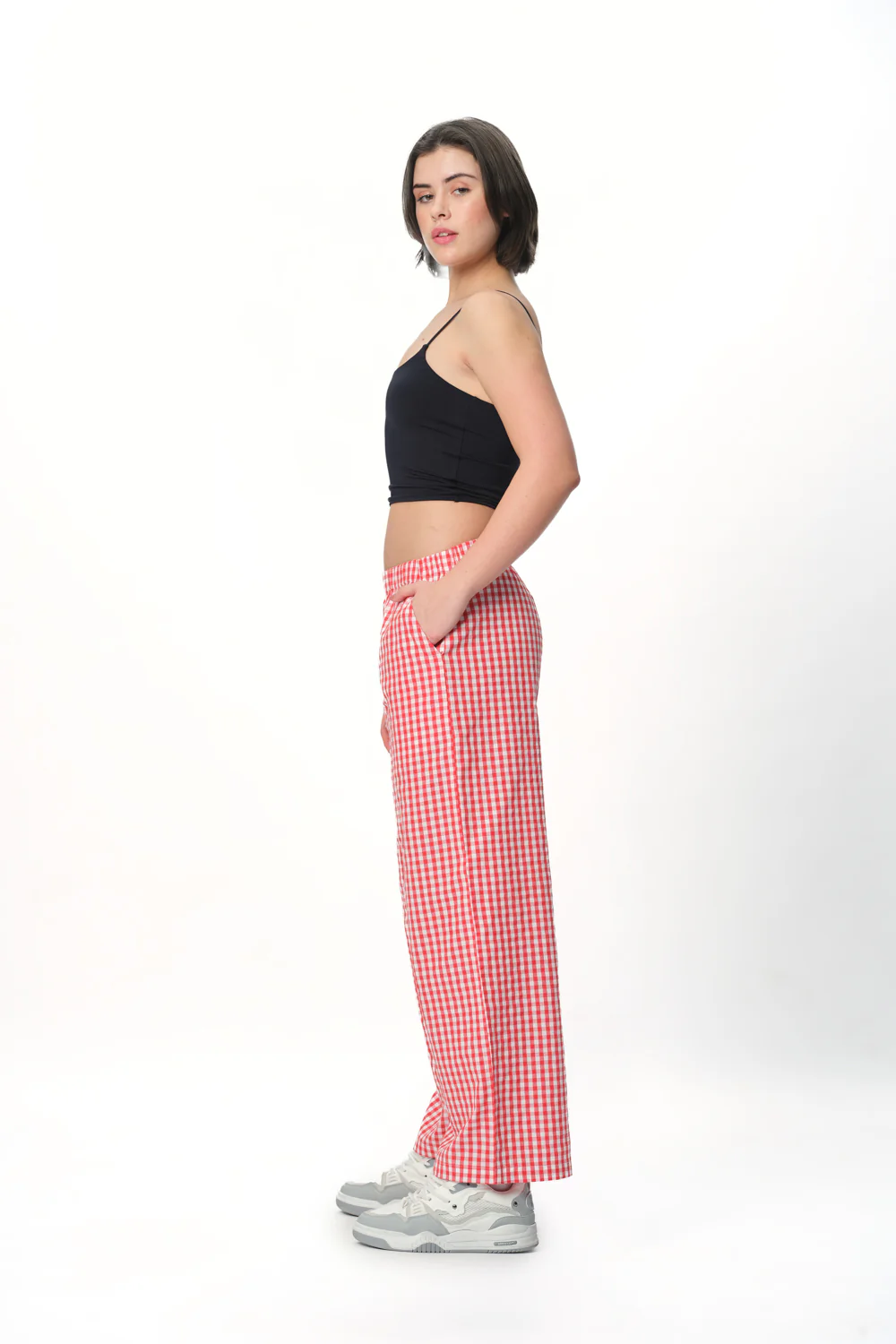 Red Checkered High-Rise Pants - Image 6