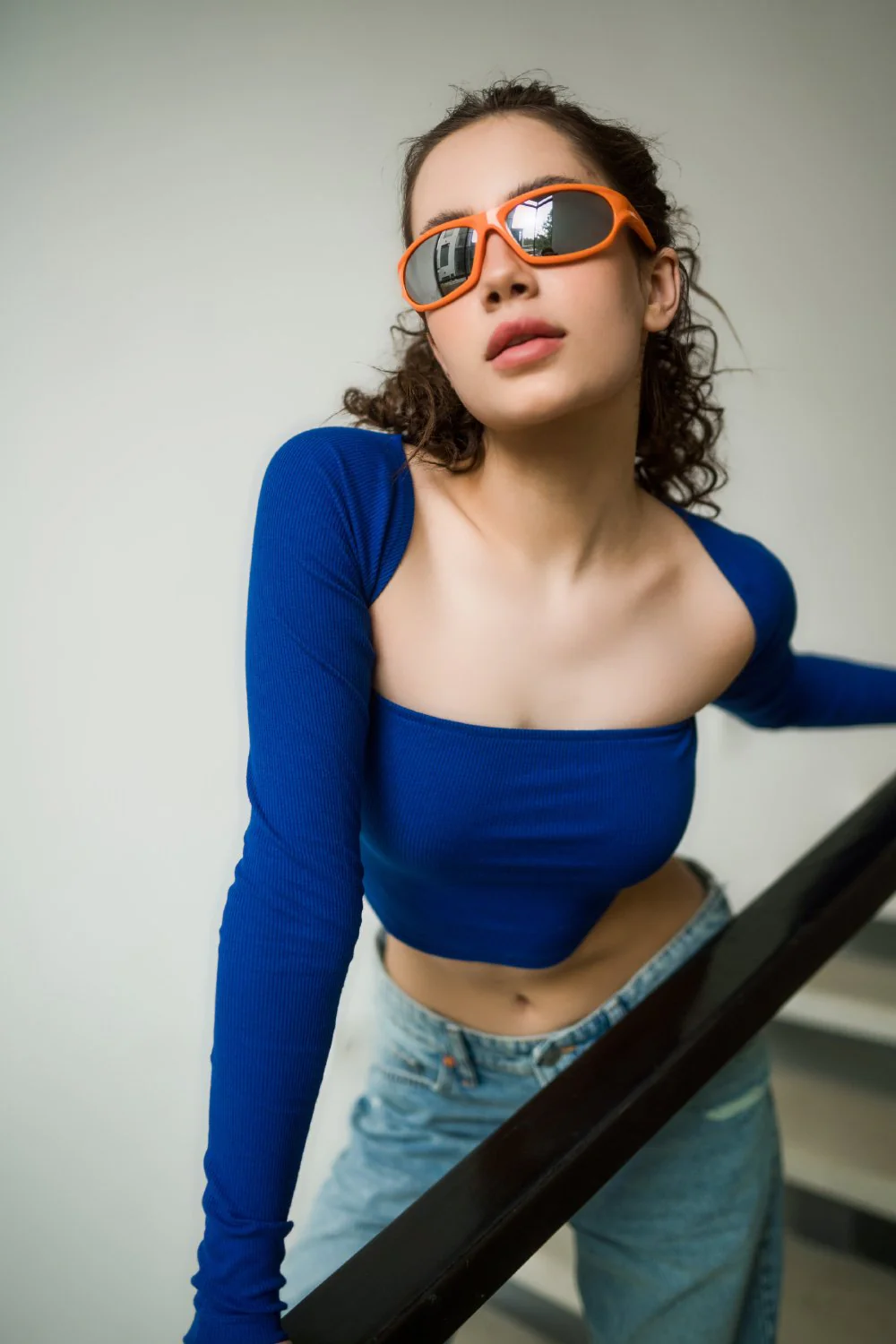 Royal Blue Ribbed Square Neck Top - Image 4