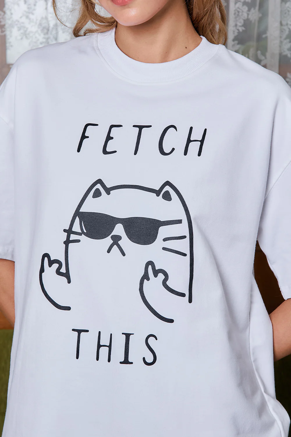 Sassy Cat White Oversized T-shirt - Image 3