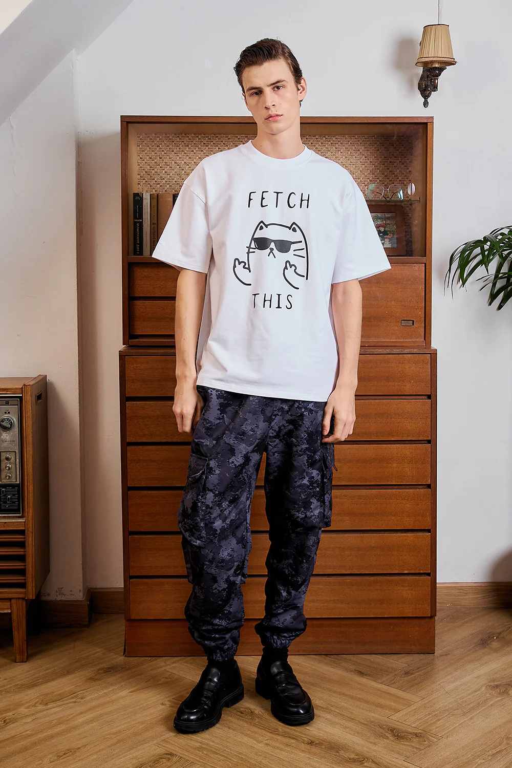Sassy Cat White Oversized T-shirt - Image 4