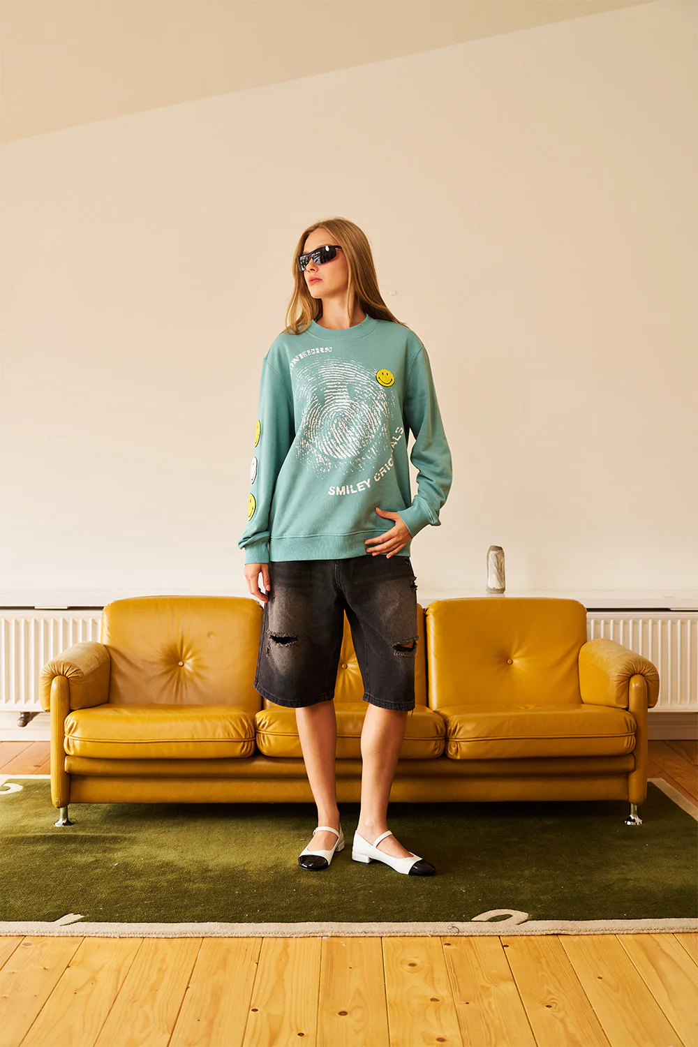 Smiley Originals Chenille Patch Sleeves Sweatshirt - Image 4