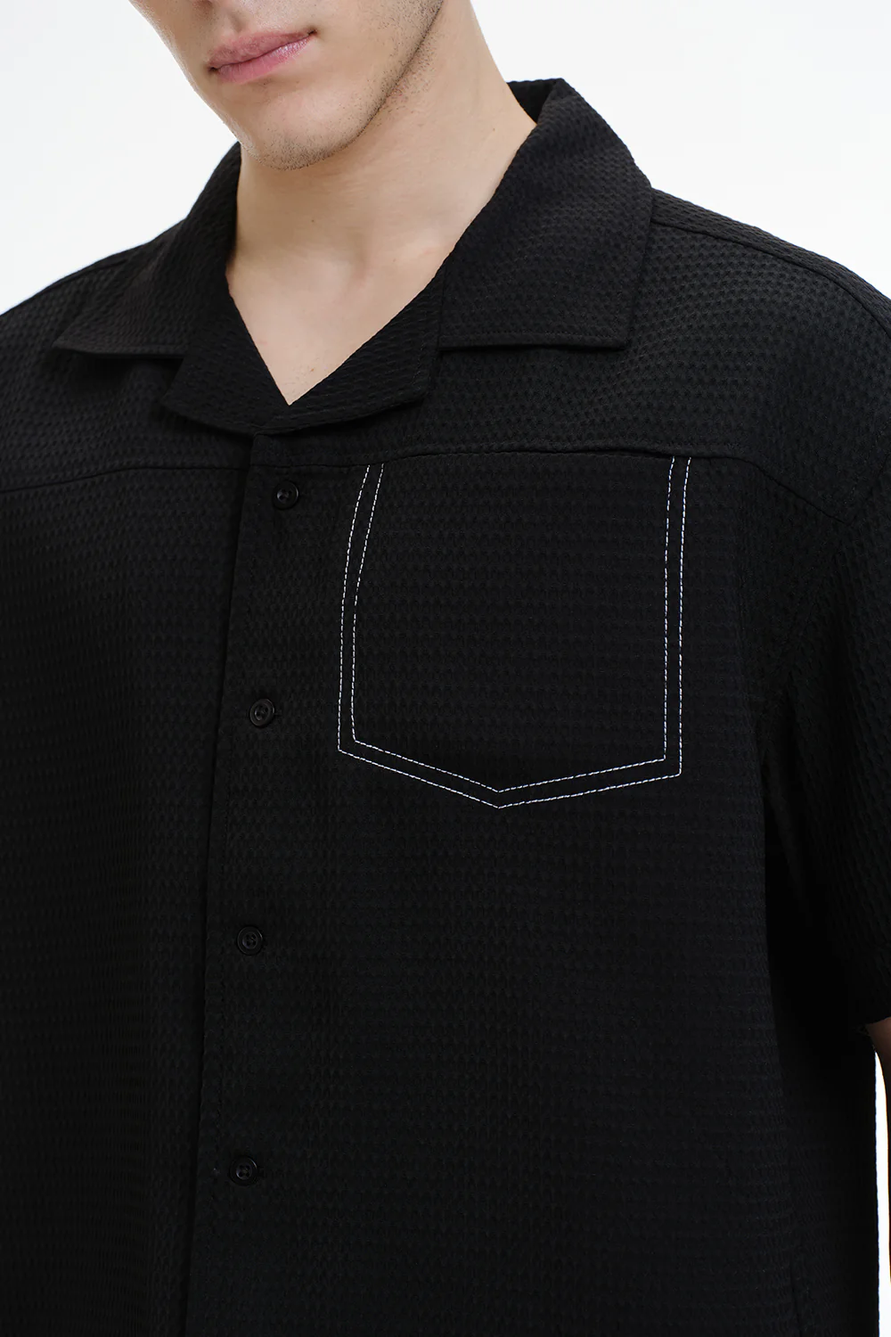 Solid Black Textured Shirt - Image 4