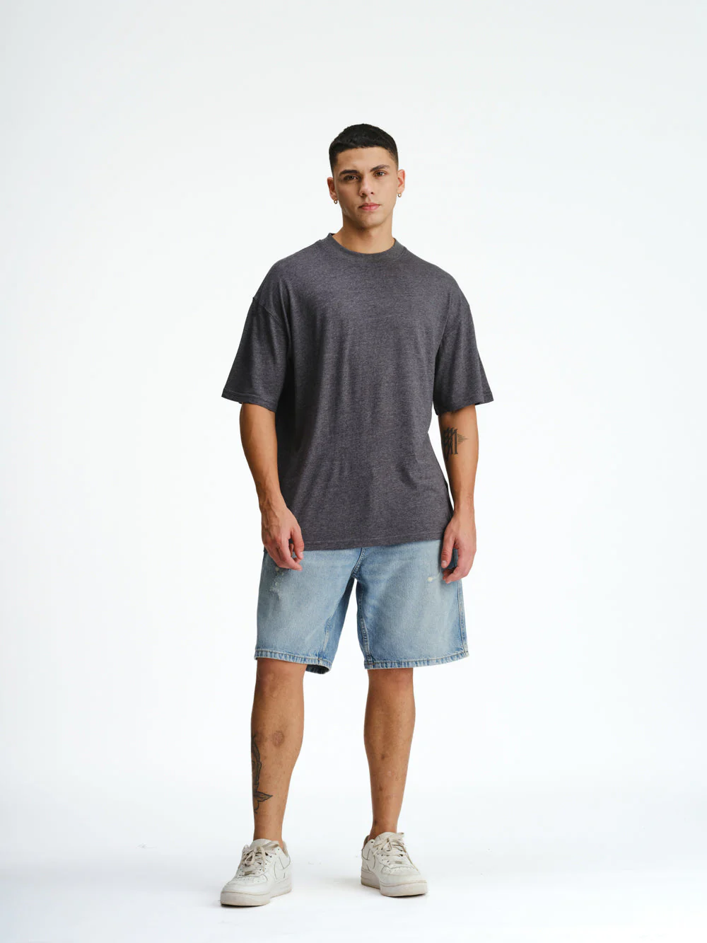 Solid Dark Grey Melange Soft Jersey Oversized T-shirt