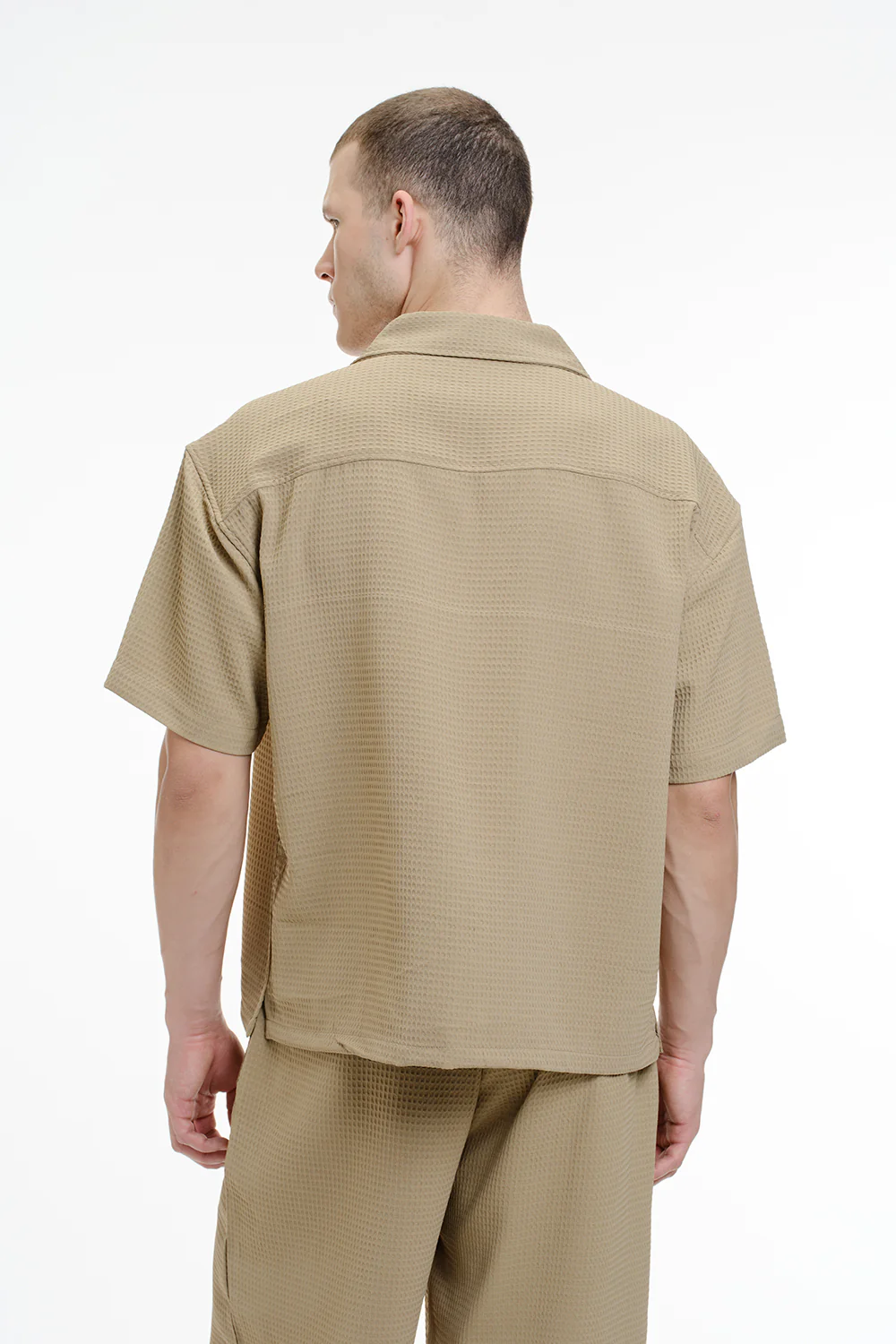 Solid Khaki Textured Shirt - Image 6