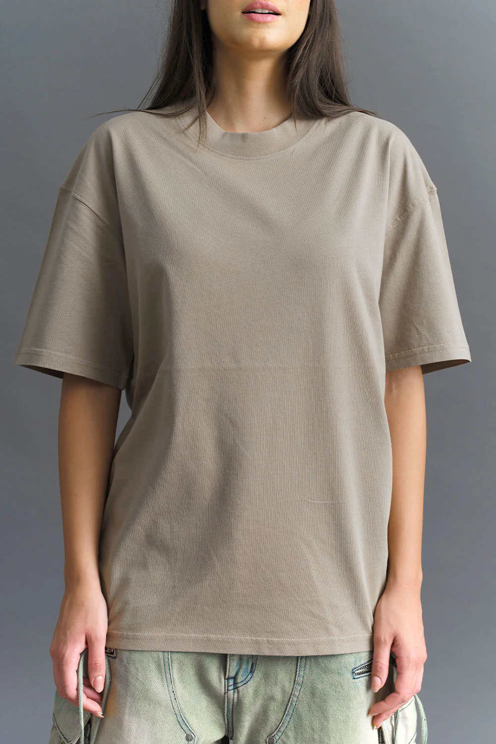 Solid Stone Grey Soft Jersey Oversized T-shirt - Image 4