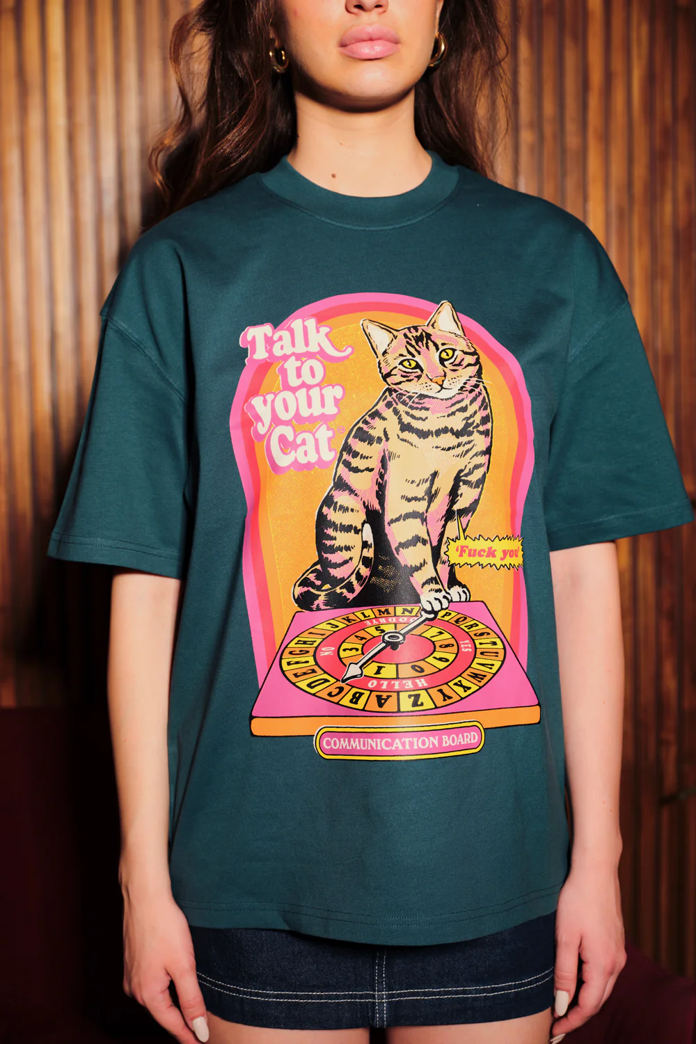 Talk To Your Cat Green Oversized T-Shirt - Image 3