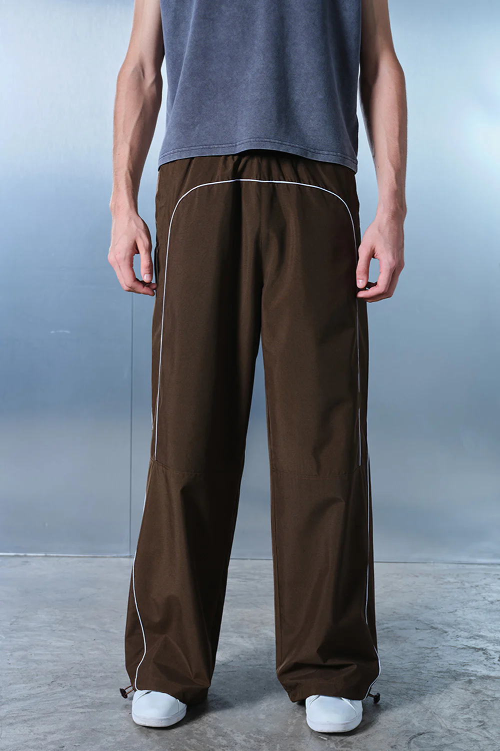 Tan Brown Sporty Deconstructed Loose Pants - Image 3