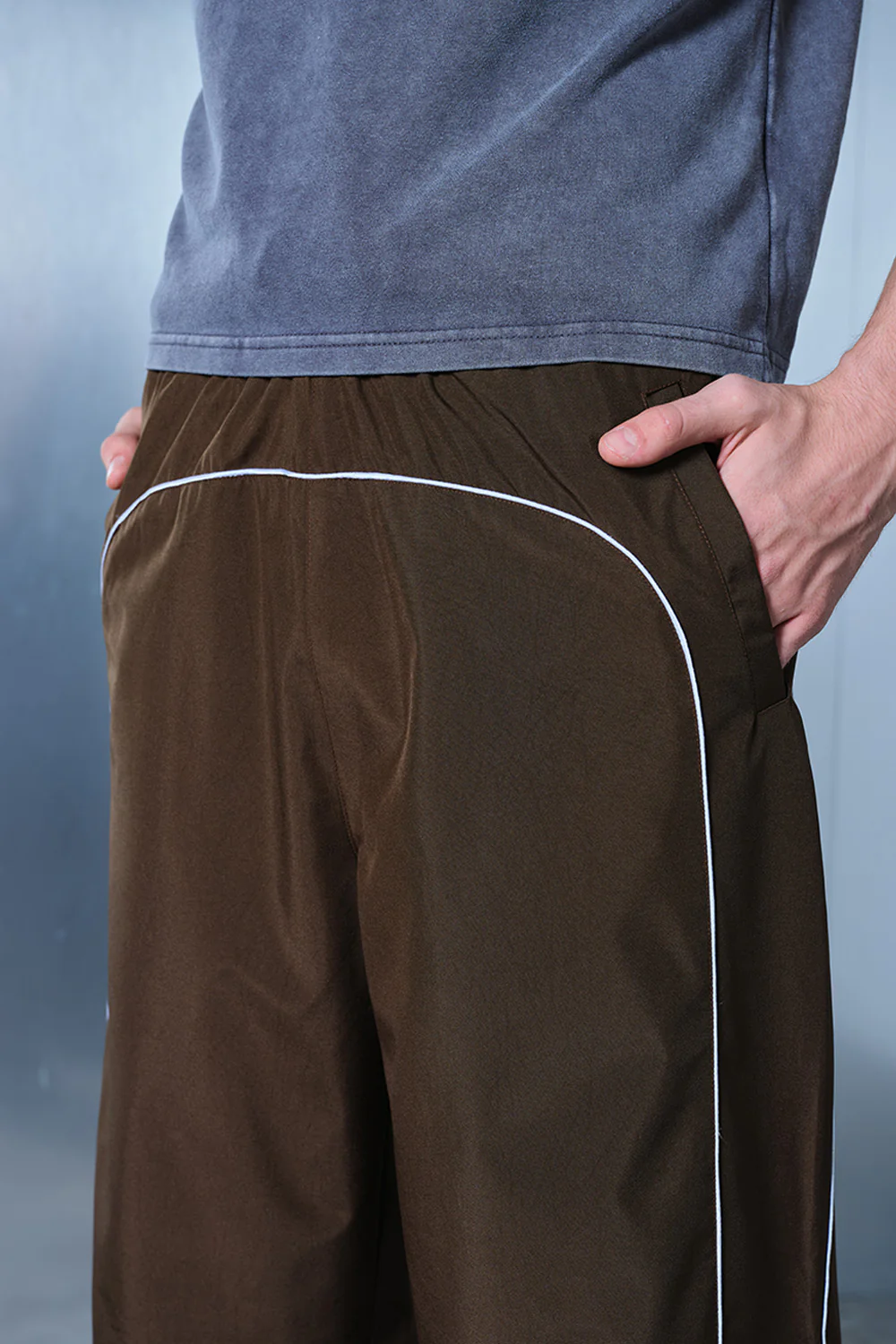 Tan Brown Sporty Deconstructed Loose Pants - Image 4