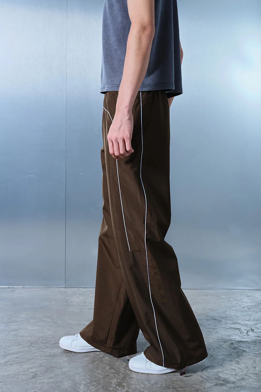 Tan Brown Sporty Deconstructed Loose Pants - Image 5