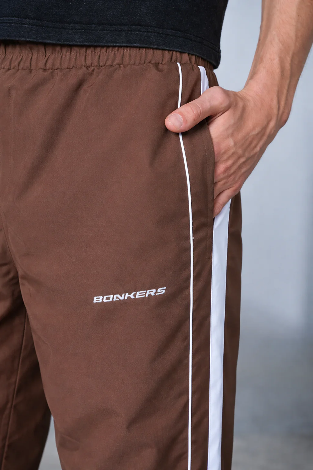 Tan Brown Tape Wide Leg Joggers - Image 2