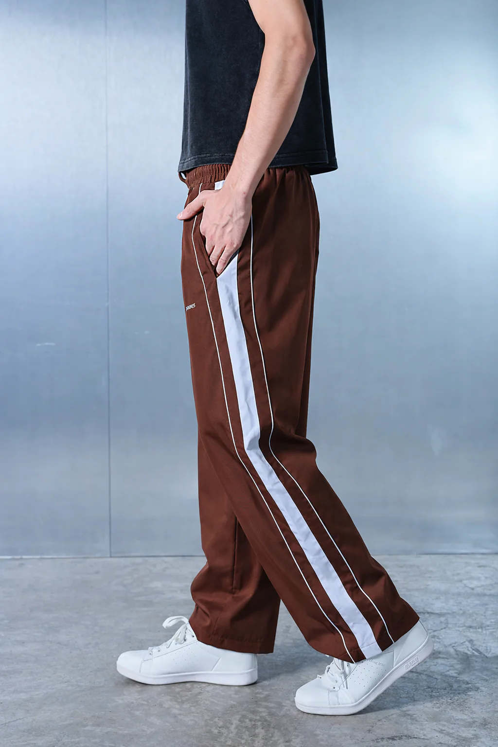 Tan Brown Tape Wide Leg Joggers - Image 3